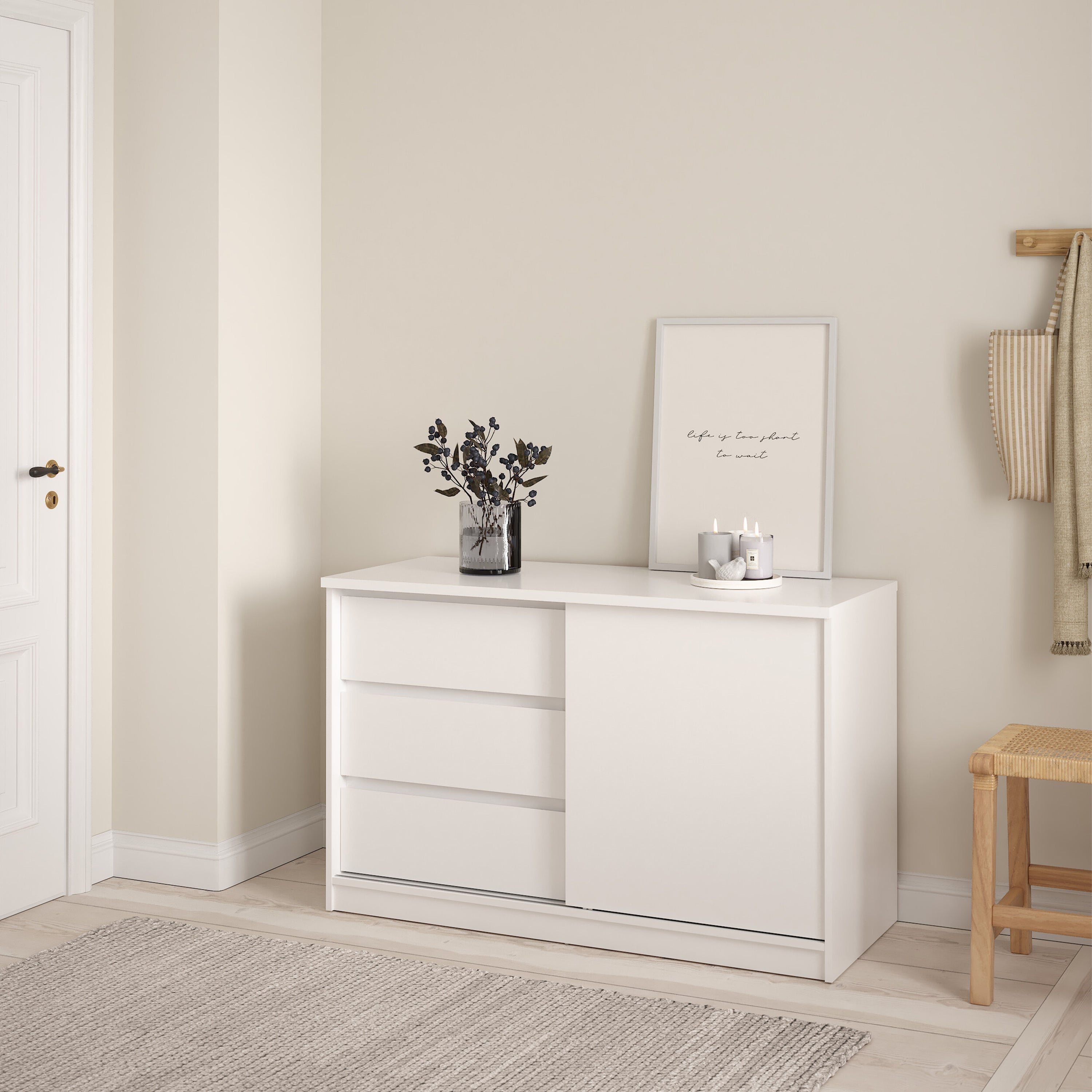 Naia Storage Unit with 1 Sliding Door and 3 Drawers in White High Gloss – FTG, view 5