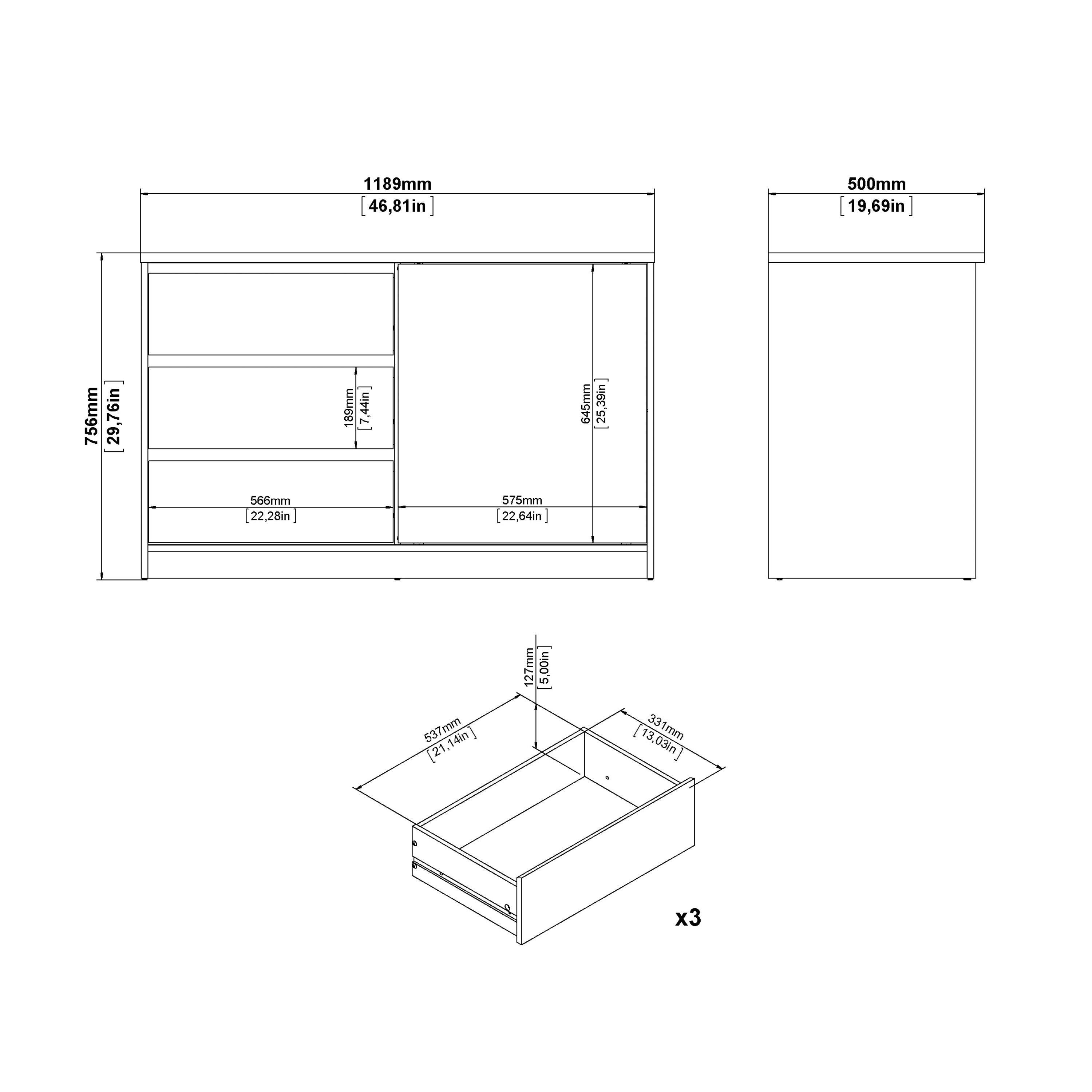 Naia Storage Unit with 1 Sliding Door and 3 Drawers in White High Gloss – FTG, view 9