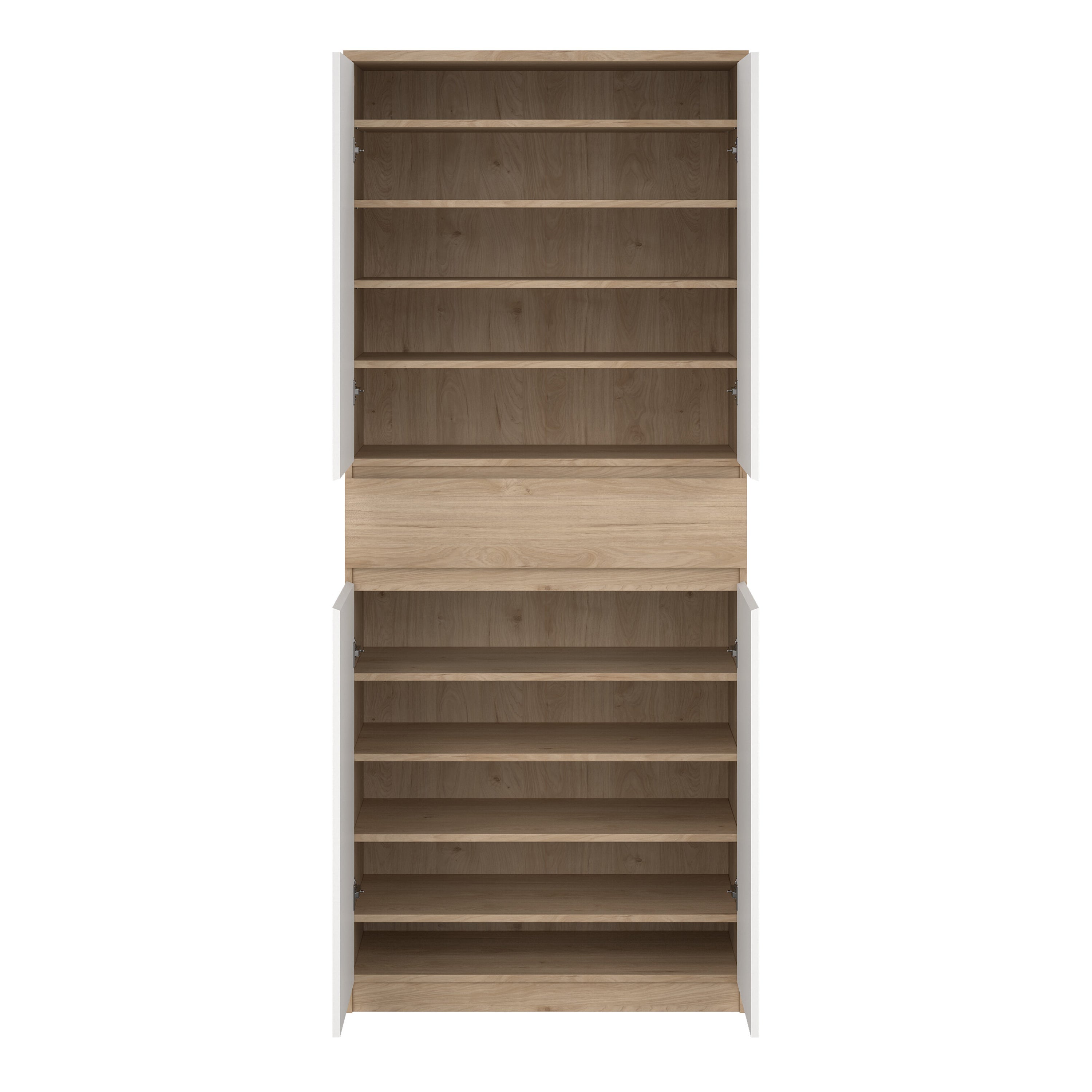 Naia Shoe Cabinet with 4 Doors 1 Drawer in Jackson Hickory Oak and White – FTG, view 6