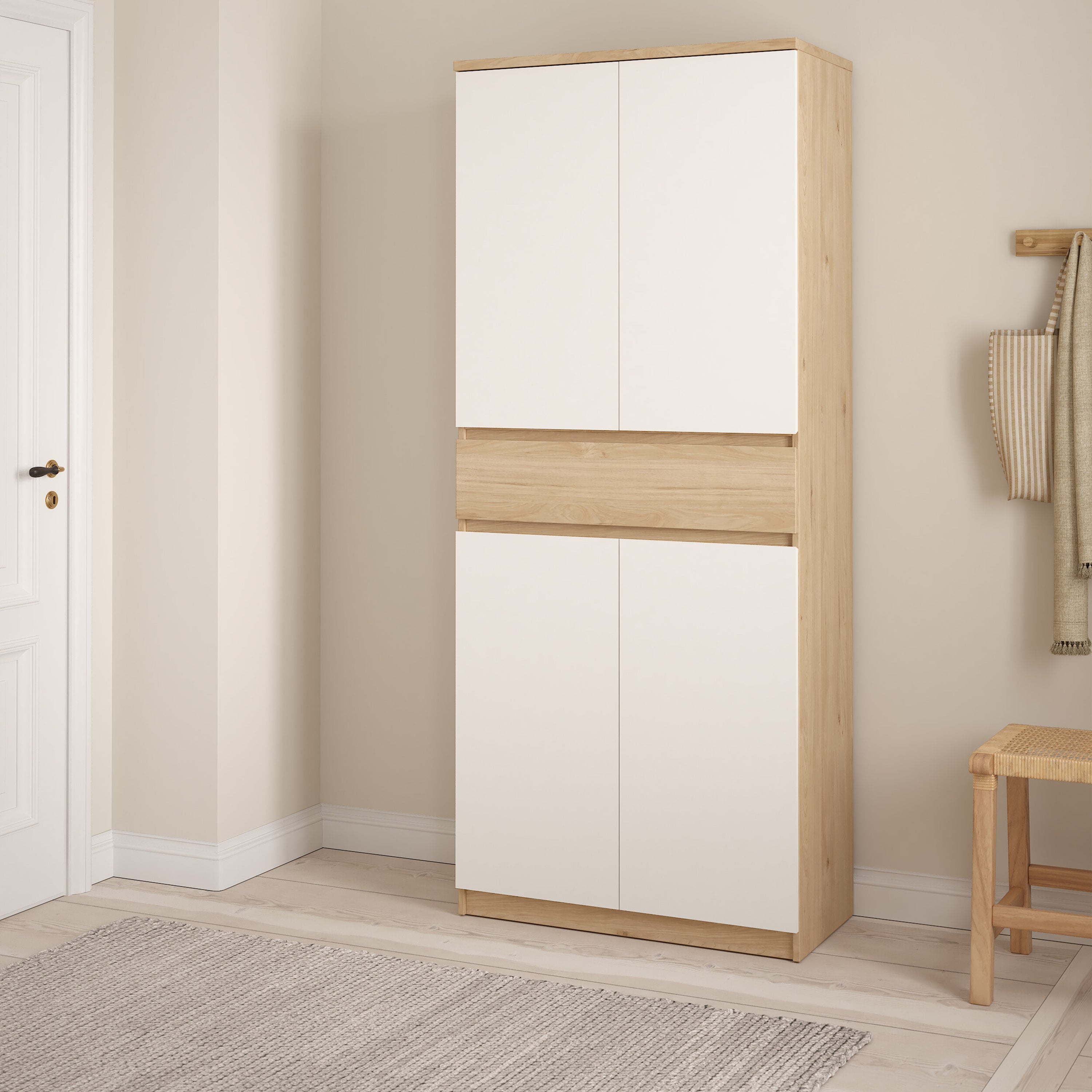 Naia Shoe Cabinet with 4 Doors 1 Drawer in Jackson Hickory Oak and White – FTG, view 7