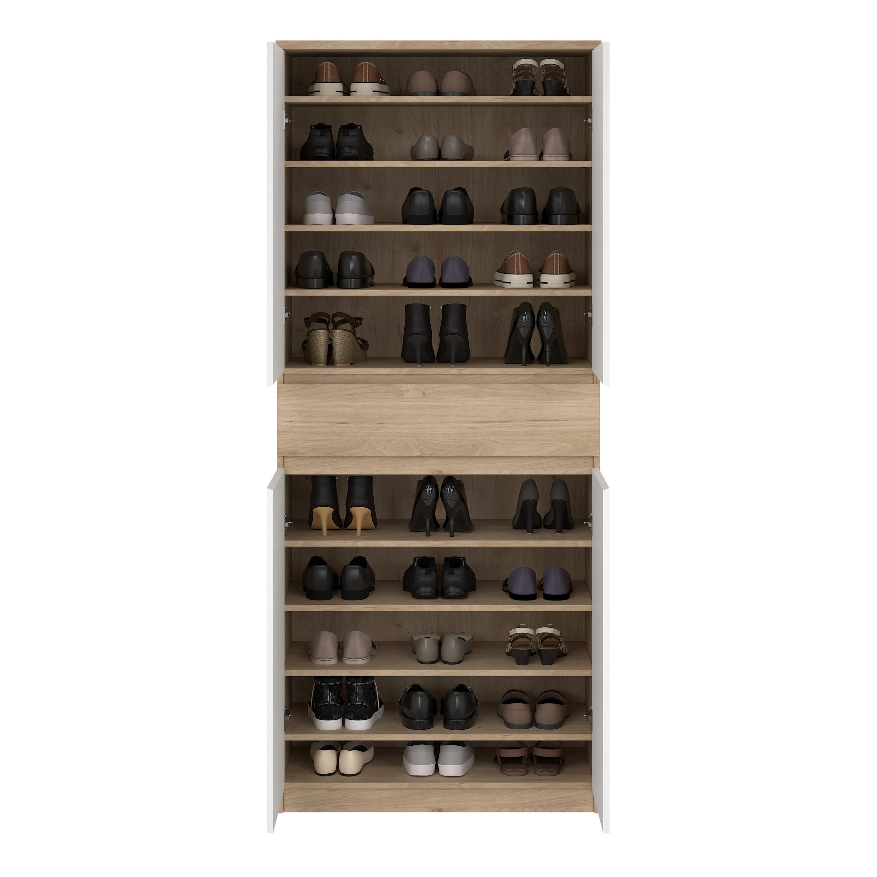 Naia Shoe Cabinet with 4 Doors 1 Drawer in Jackson Hickory Oak and White – FTG, view 9