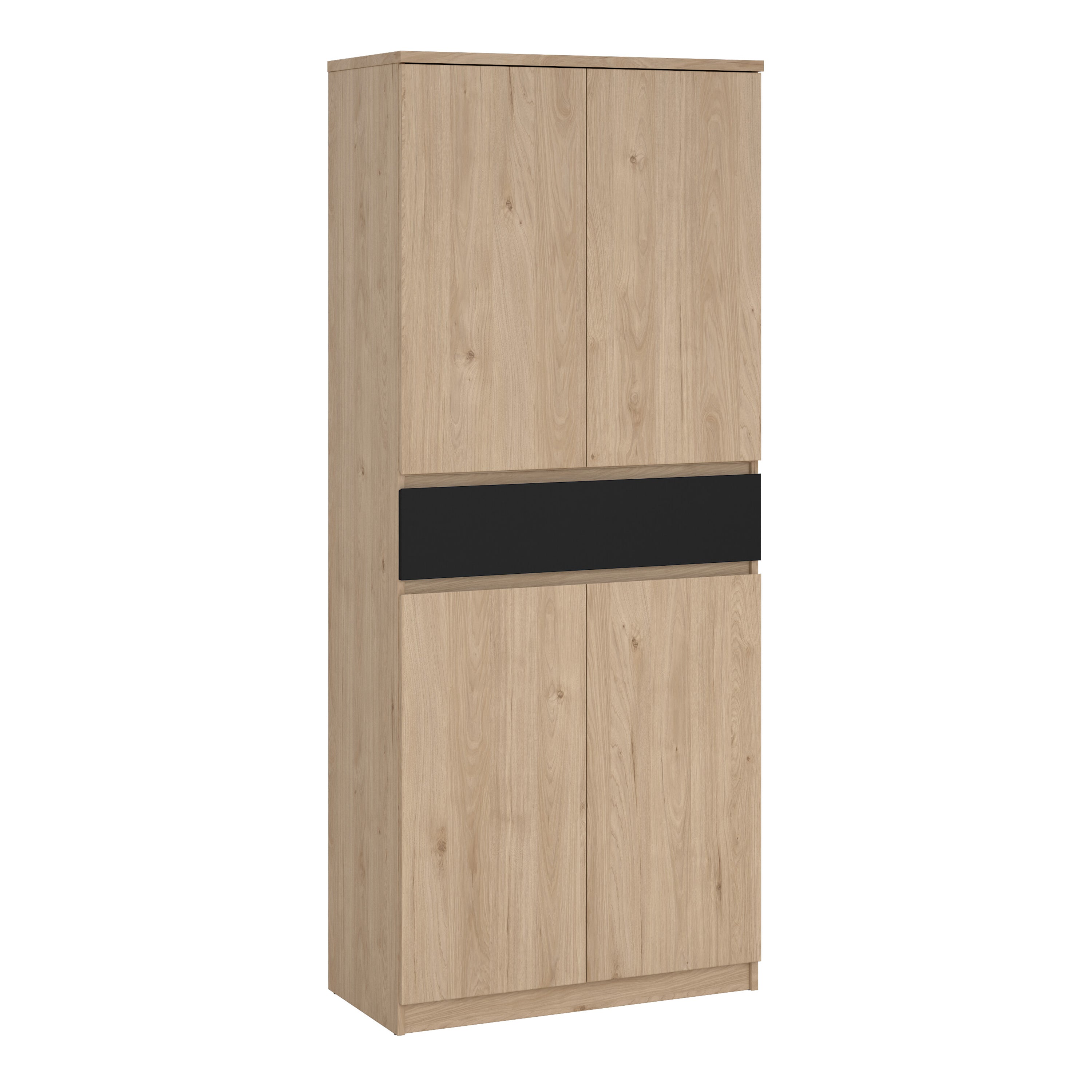 Naia Shoe Cabinet with 4 Doors 1 Drawer in Jackson Hickory Oak and Black – FTG