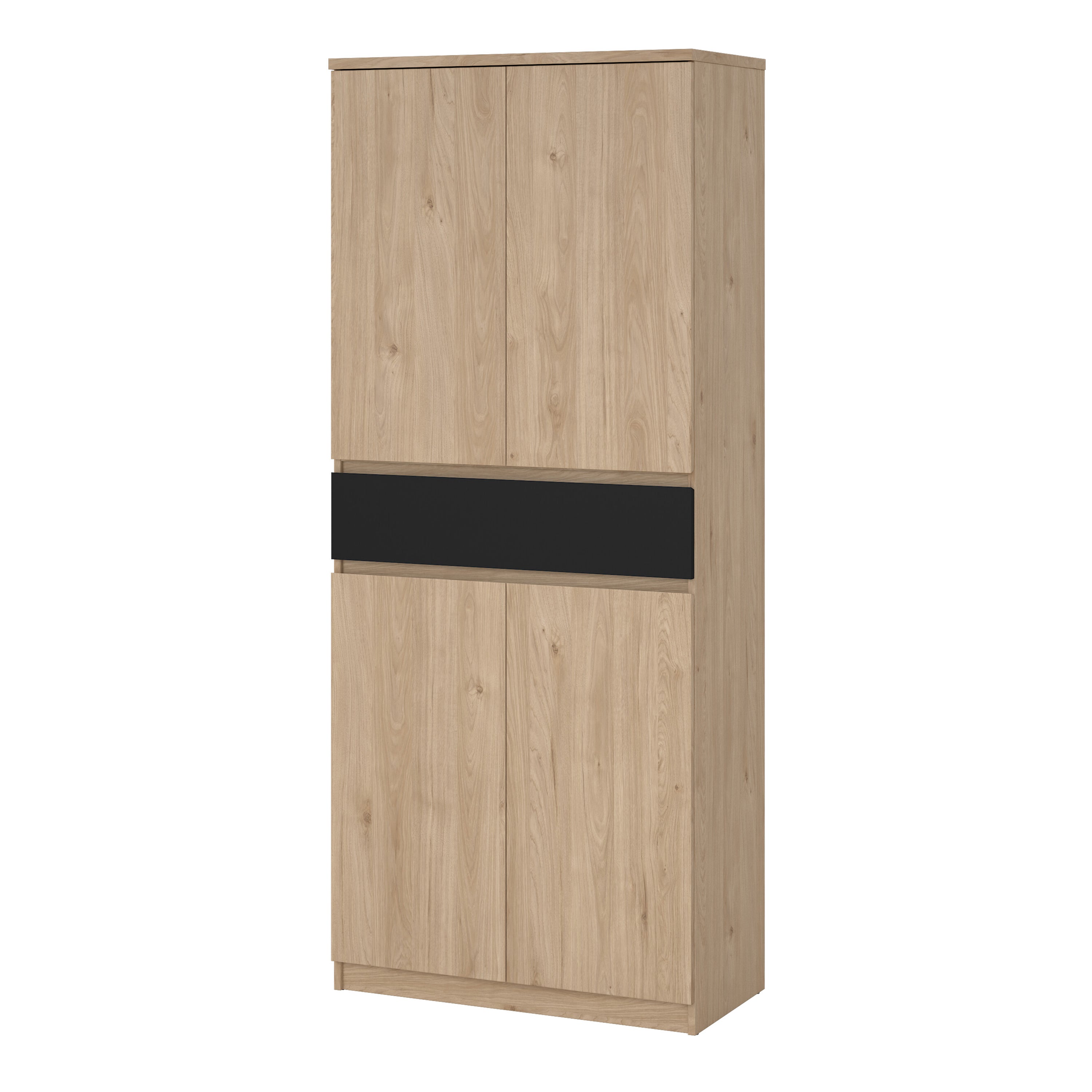 Naia Shoe Cabinet with 4 Doors 1 Drawer in Jackson Hickory Oak and Black – FTG, view 3