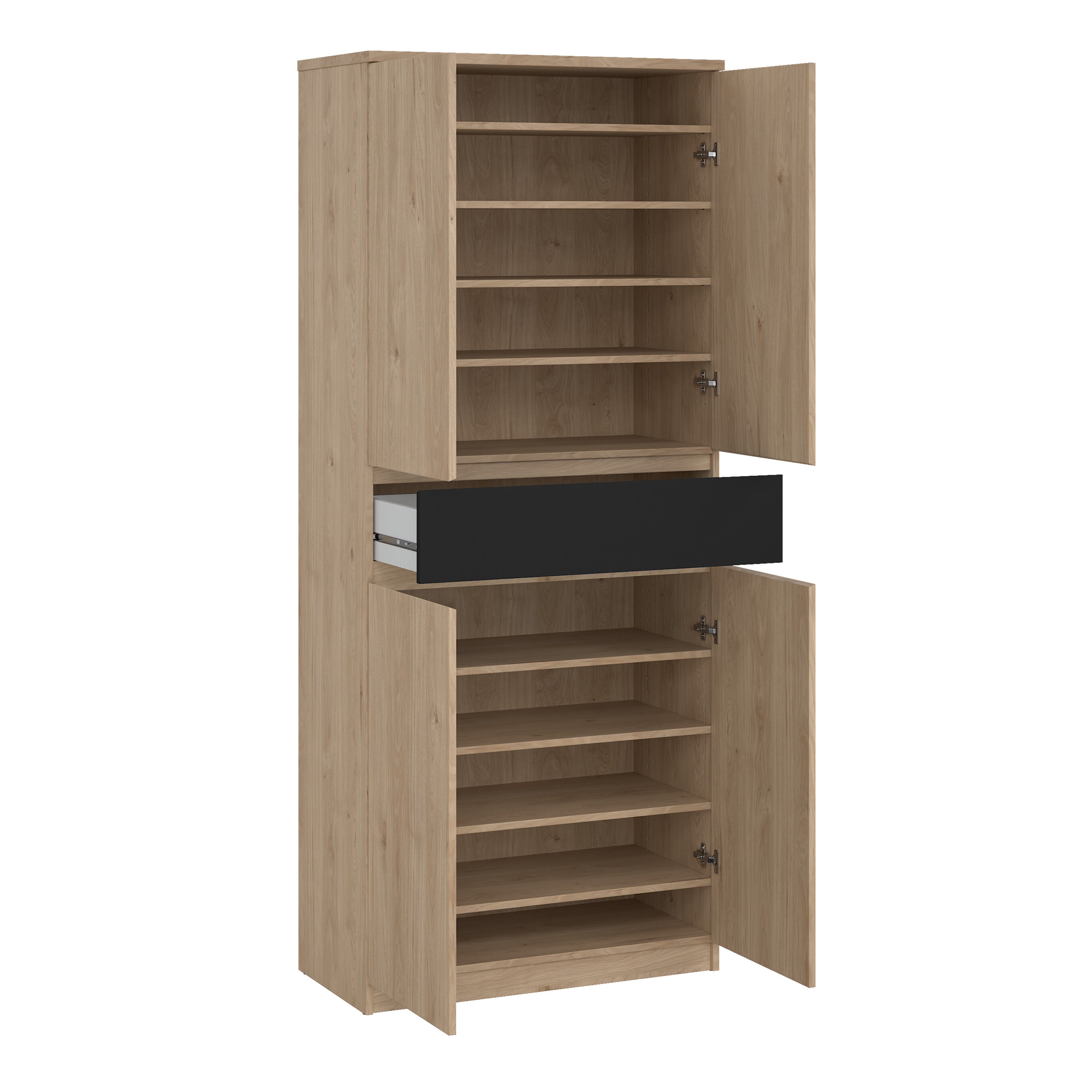 Naia Shoe Cabinet with 4 Doors 1 Drawer in Jackson Hickory Oak and Black – FTG, view 5