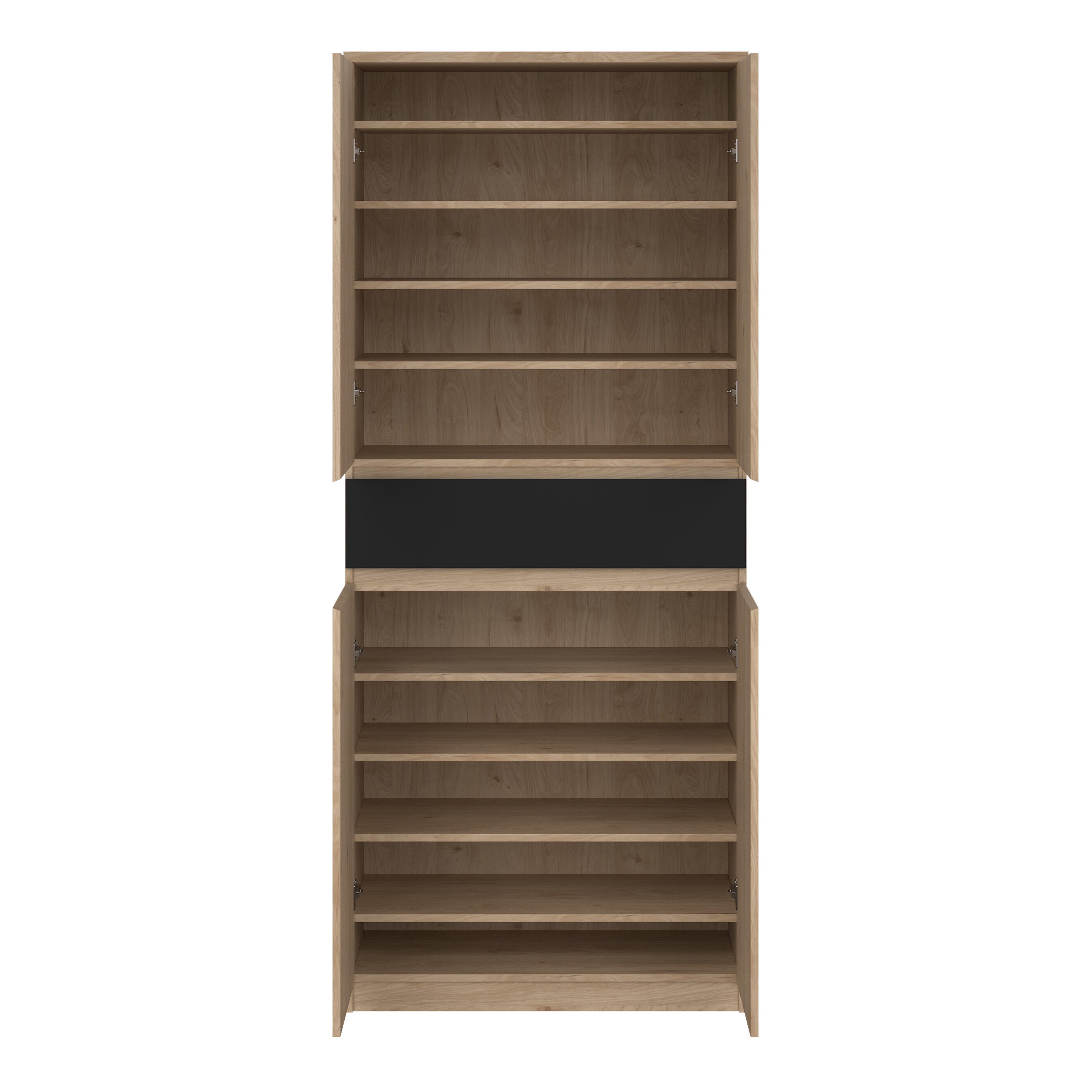 Naia Shoe Cabinet with 4 Doors 1 Drawer in Jackson Hickory Oak and Black – FTG, view 6
