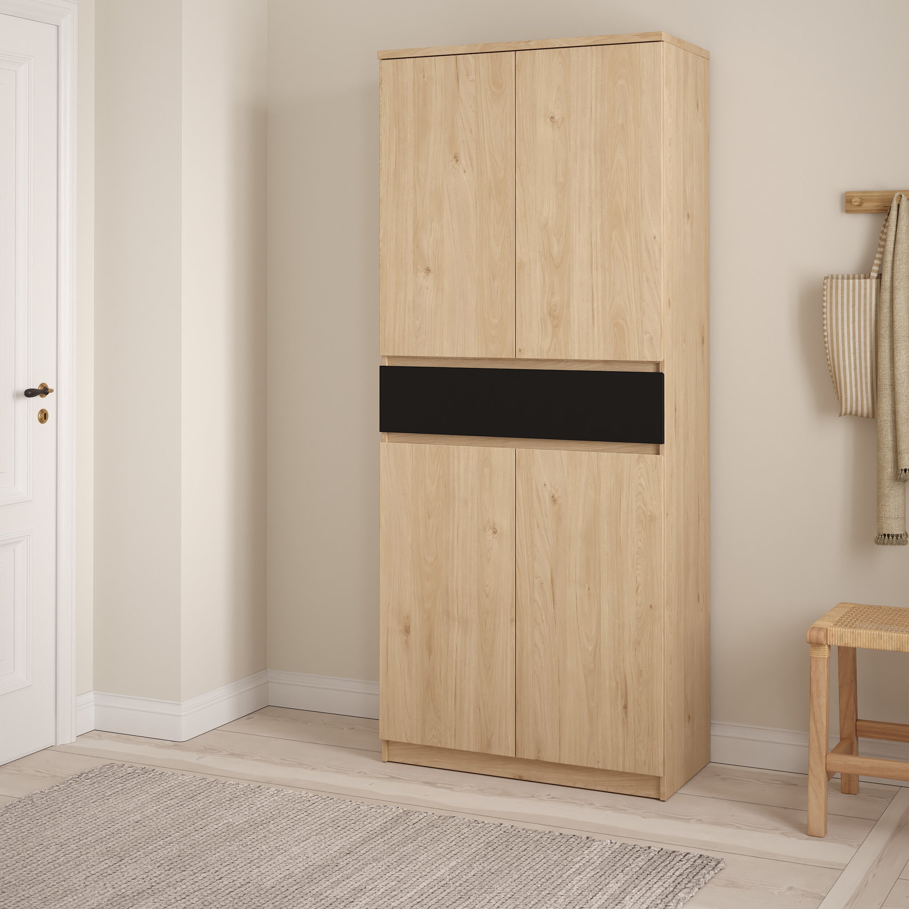 Naia Shoe Cabinet with 4 Doors 1 Drawer in Jackson Hickory Oak and Black – FTG, view 7