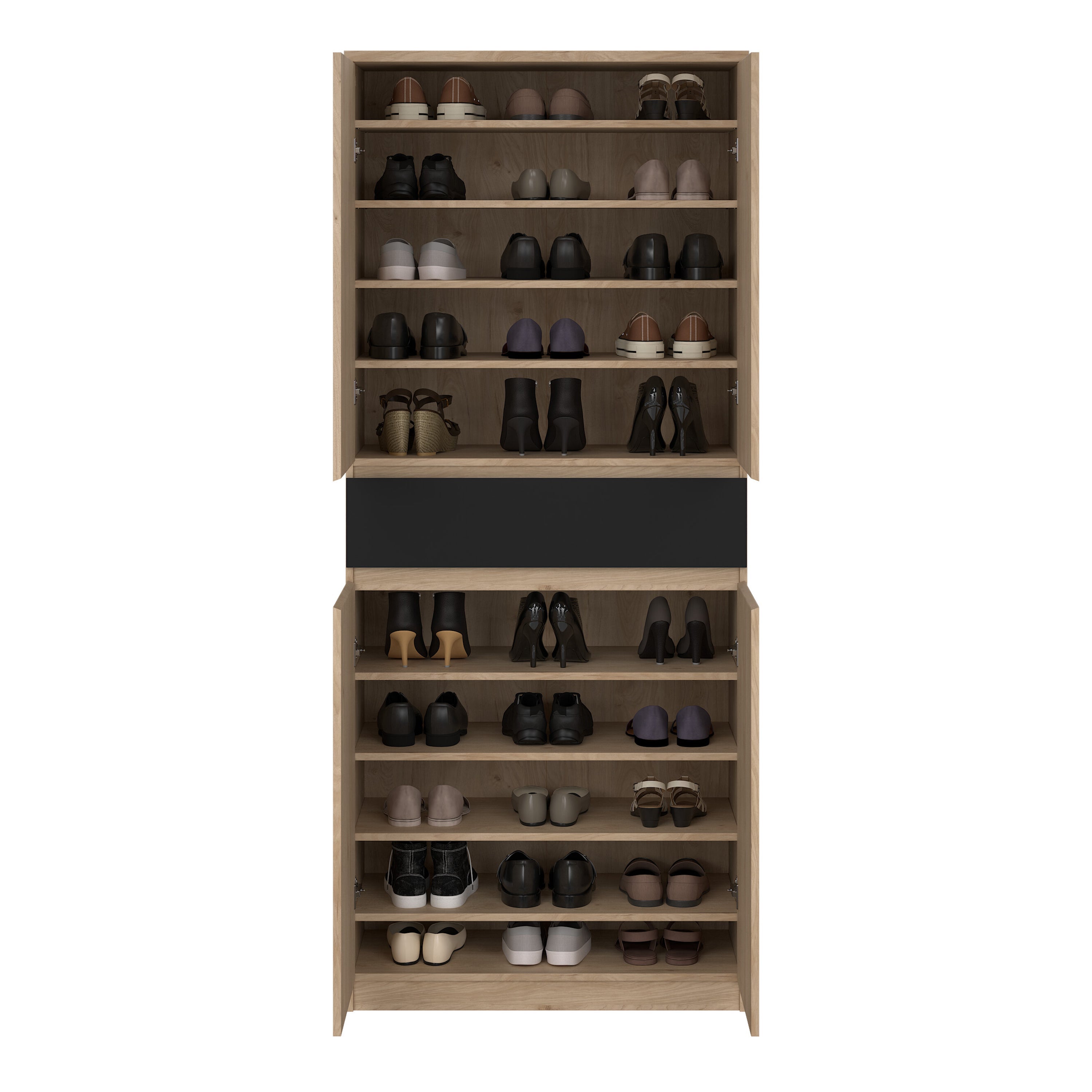 Naia Shoe Cabinet with 4 Doors 1 Drawer in Jackson Hickory Oak and Black – FTG, view 9