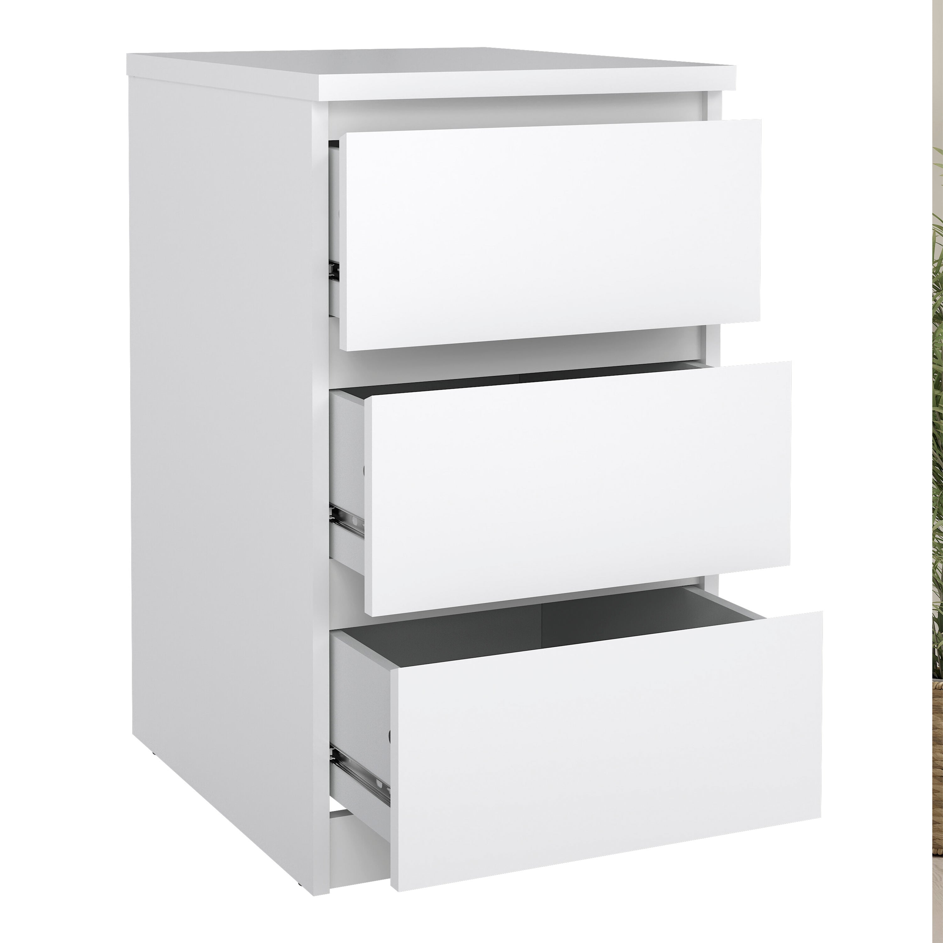 Naia Package - Bedside 3 Drawers + Chest of 5 Drawers + Wardrobe with 2 Doors + 1 Drawer in White High Gloss – FTG, view 3