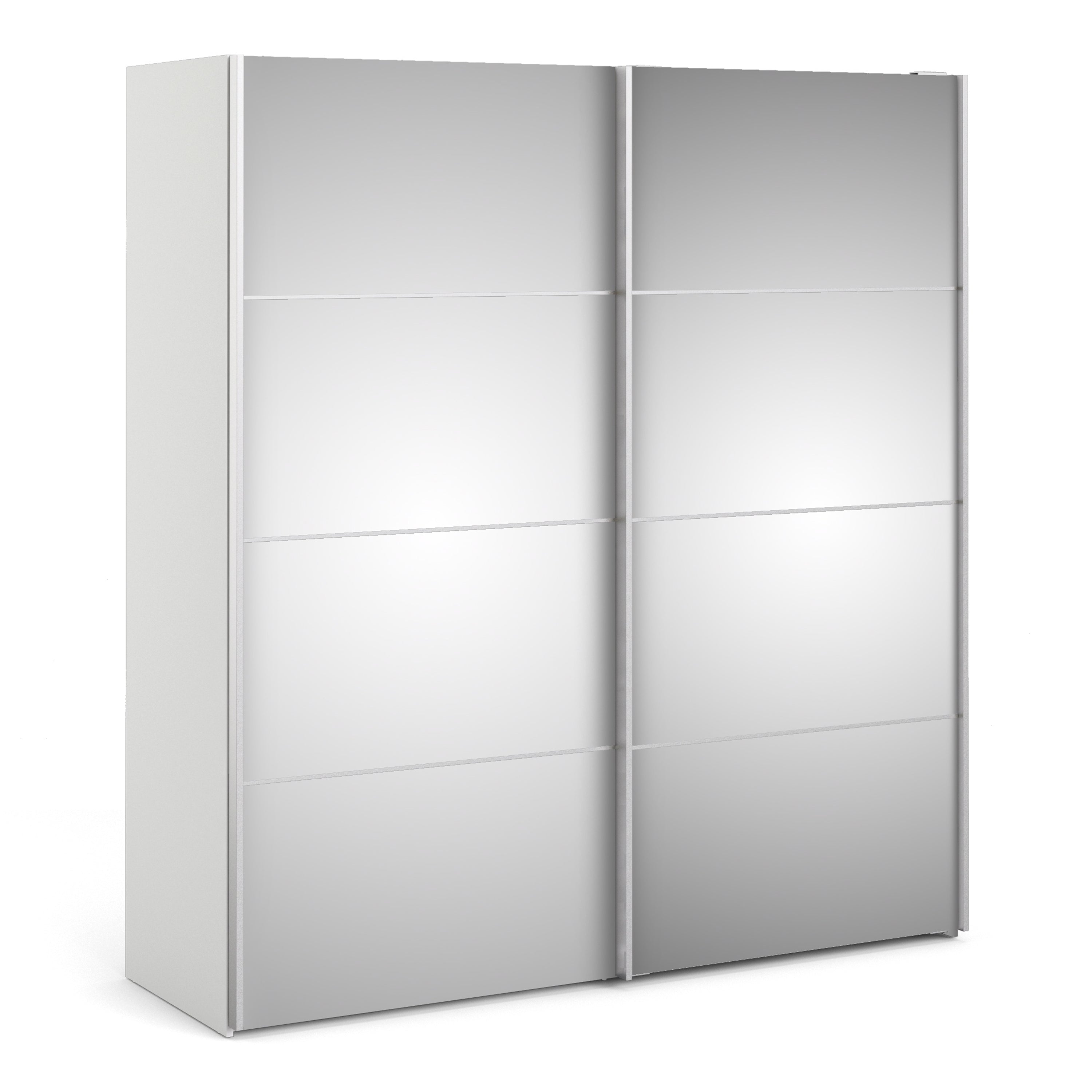 Verona Sliding Wardrobe 180cm in White with Mirror Doors with 2 Shelves – FTG