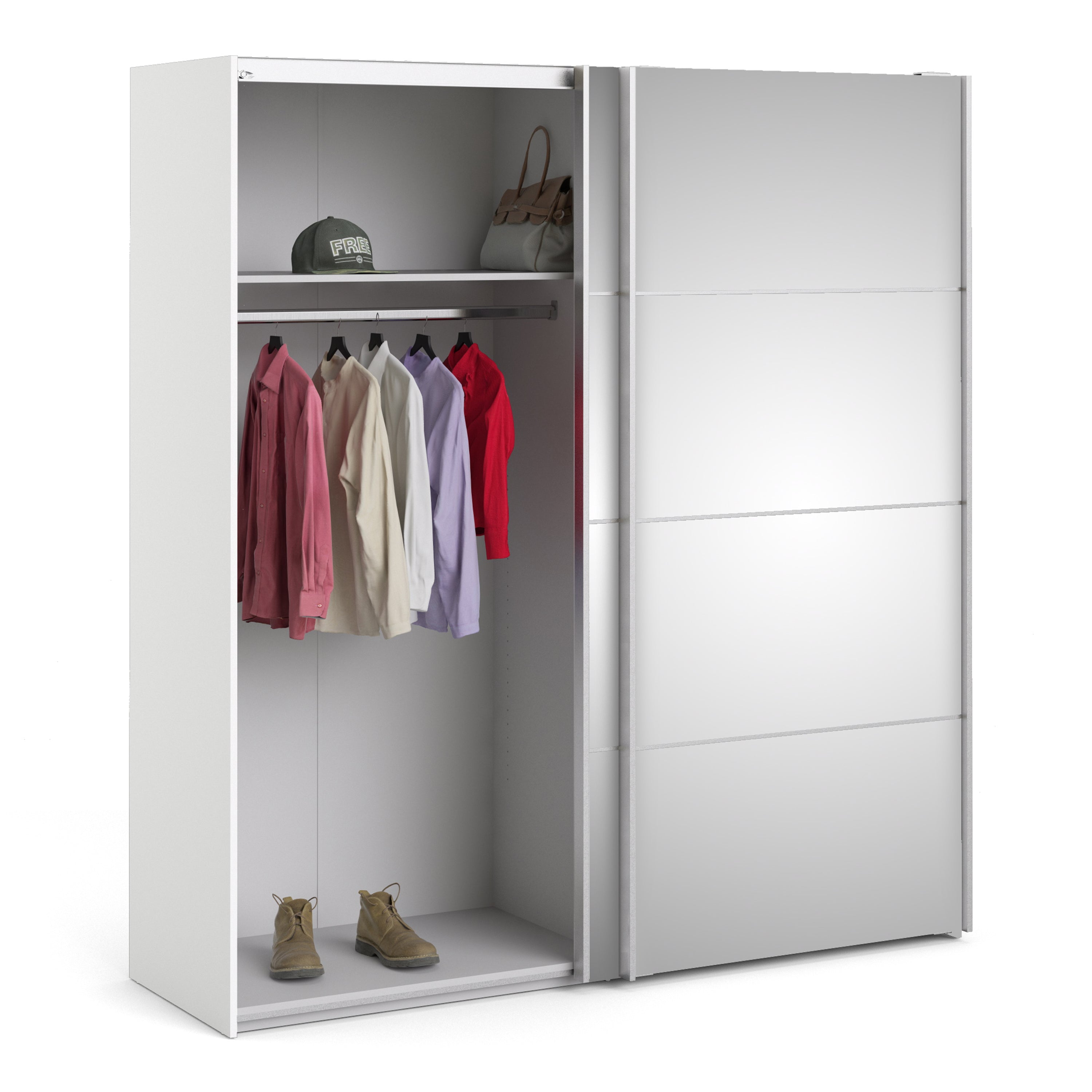 Verona Sliding Wardrobe 180cm in White with Mirror Doors with 2 Shelves – FTG, view 5