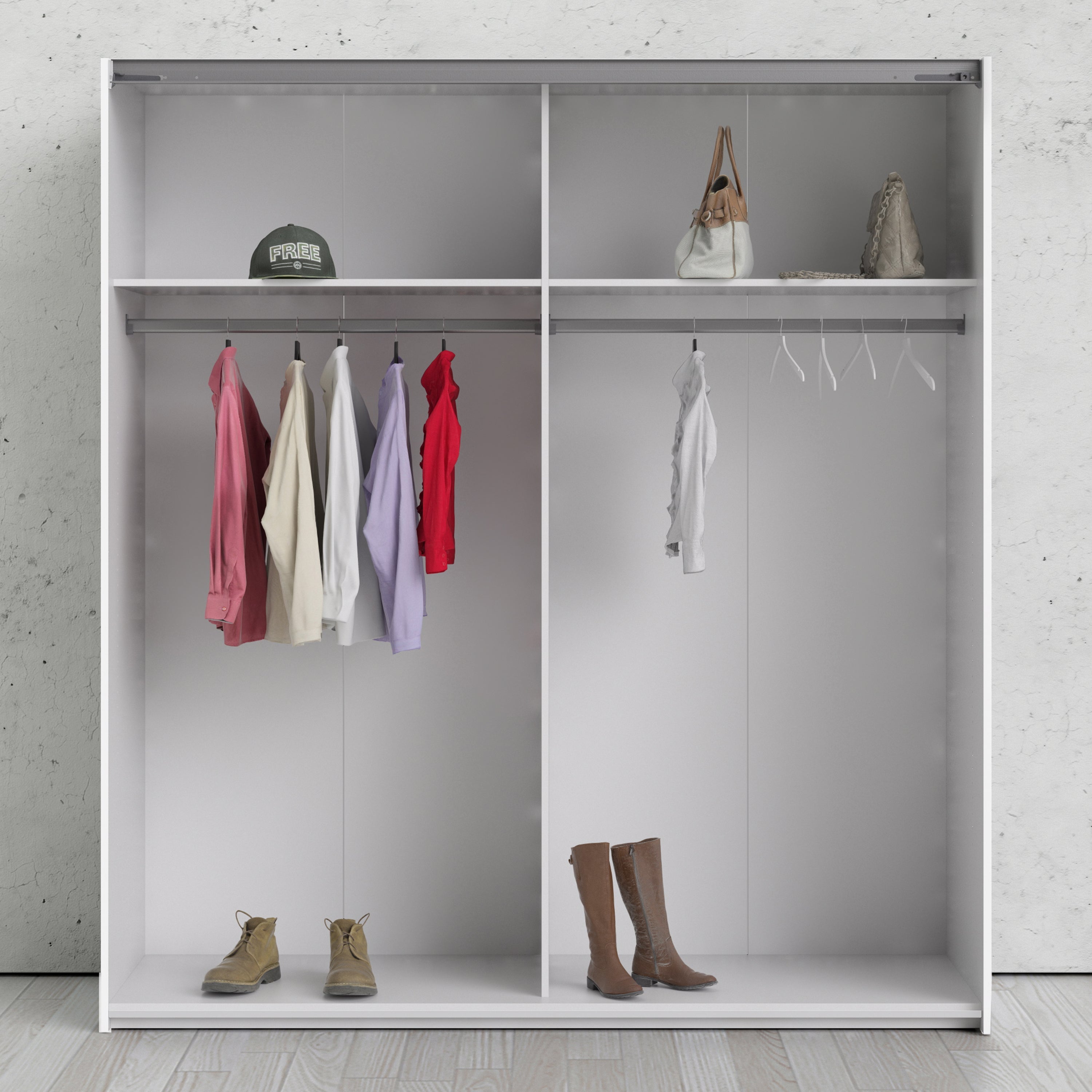 Verona Sliding Wardrobe 180cm in White with Mirror Doors with 2 Shelves – FTG, view 7