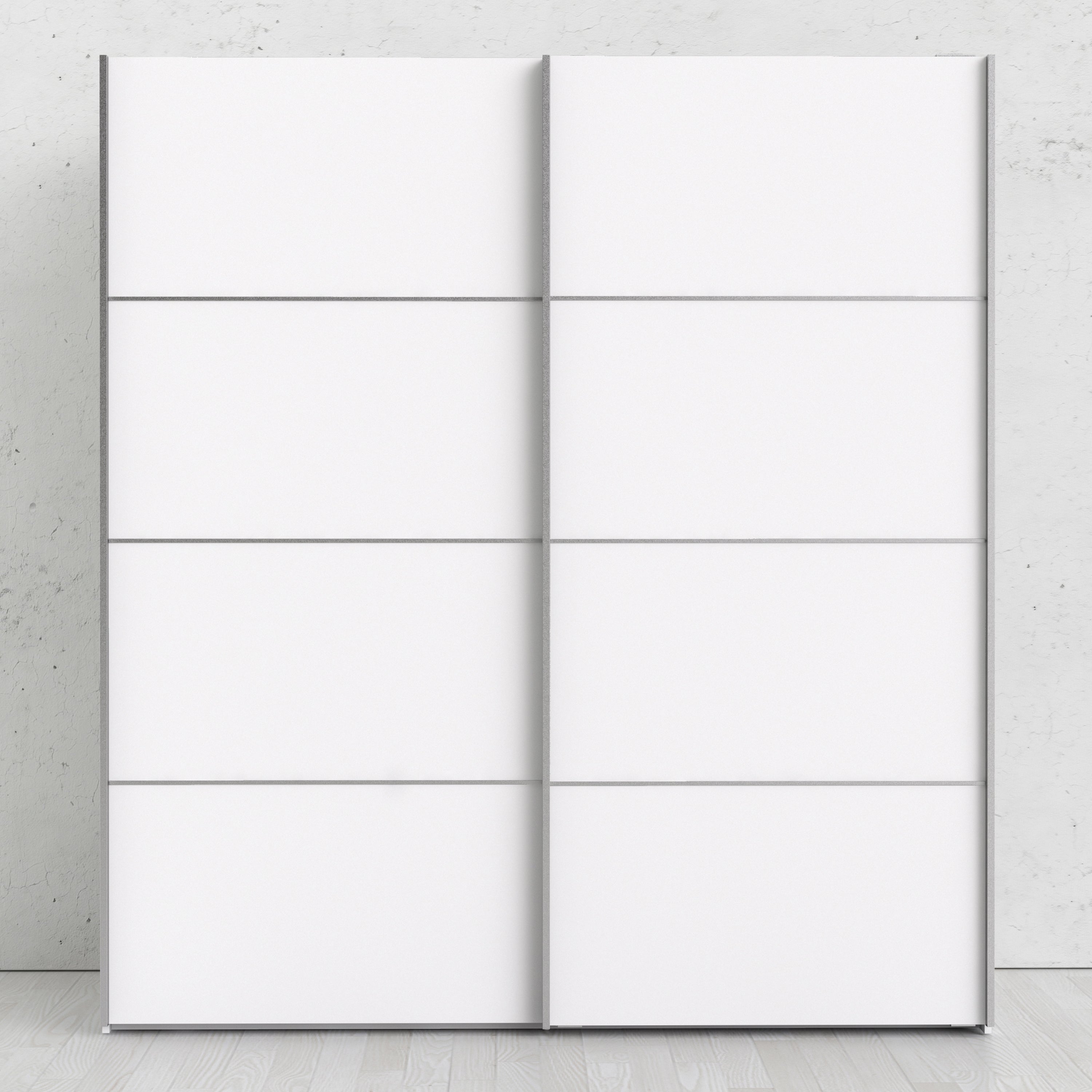 N/A Verona Sliding Wardrobe 180cm in White with White Doors with 5 Shelves