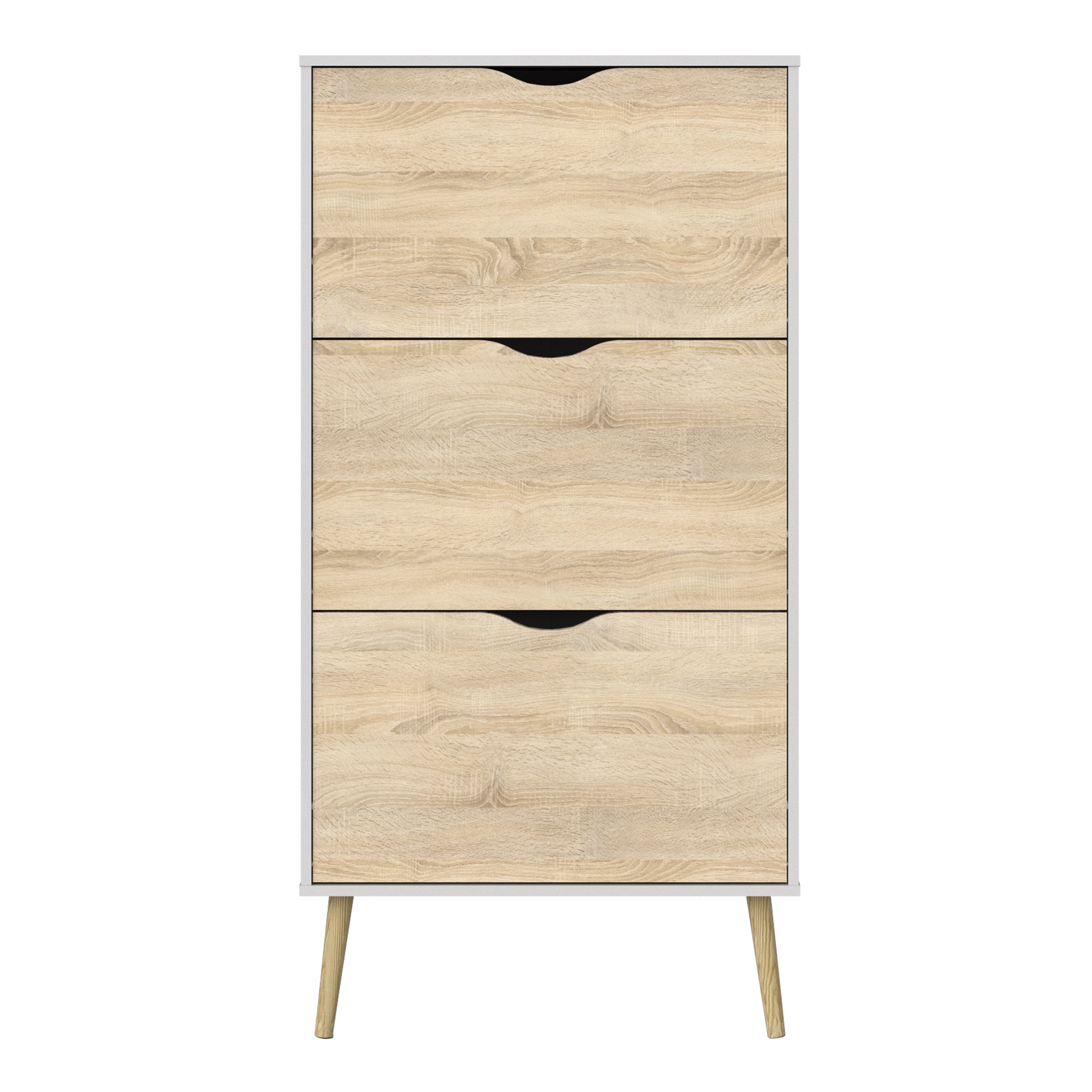 Oslo Shoe Cabinet 3 Drawers in White and Oak – FTG, view 3