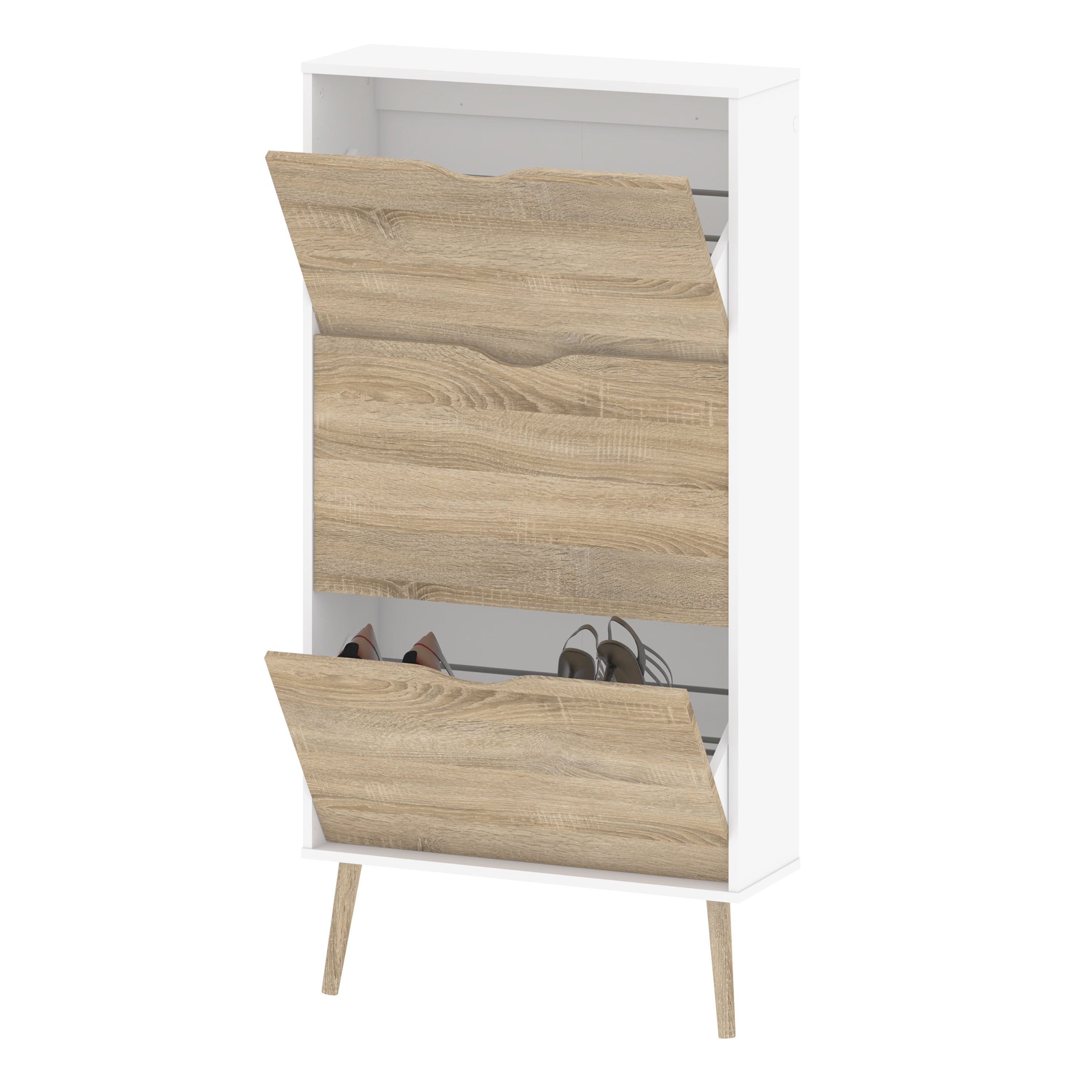 Oslo Shoe Cabinet 3 Drawers in White and Oak – FTG, view 4