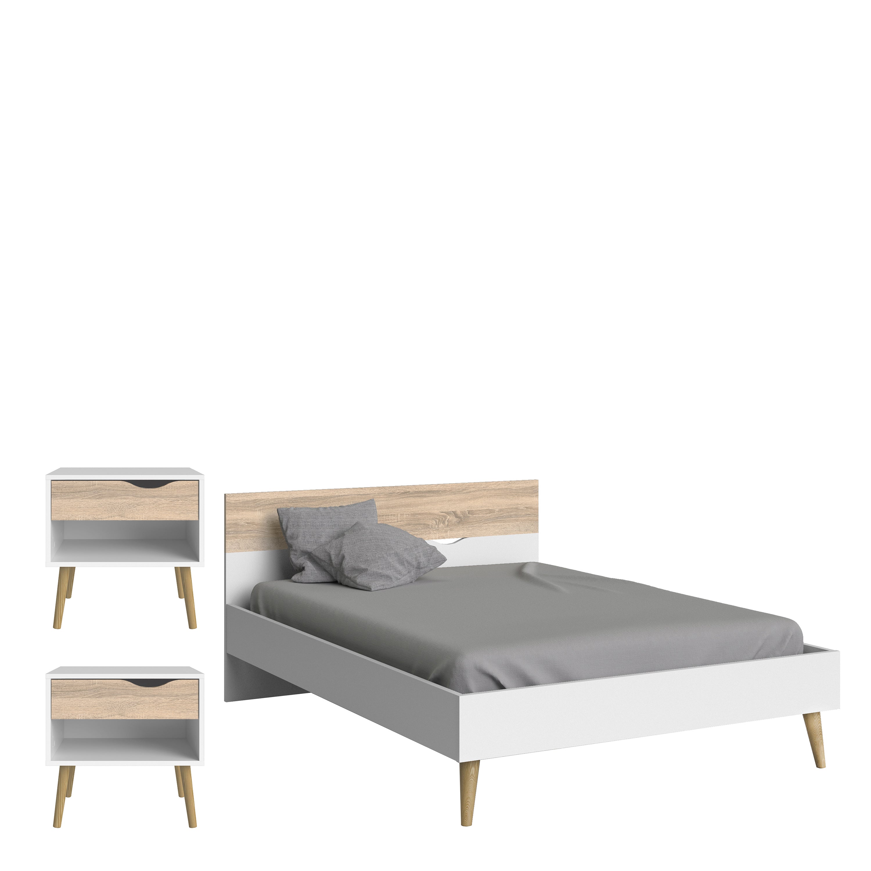 Oslo 3 Piece Bedroom Set, Dbl Bed White & Oak – FTG
