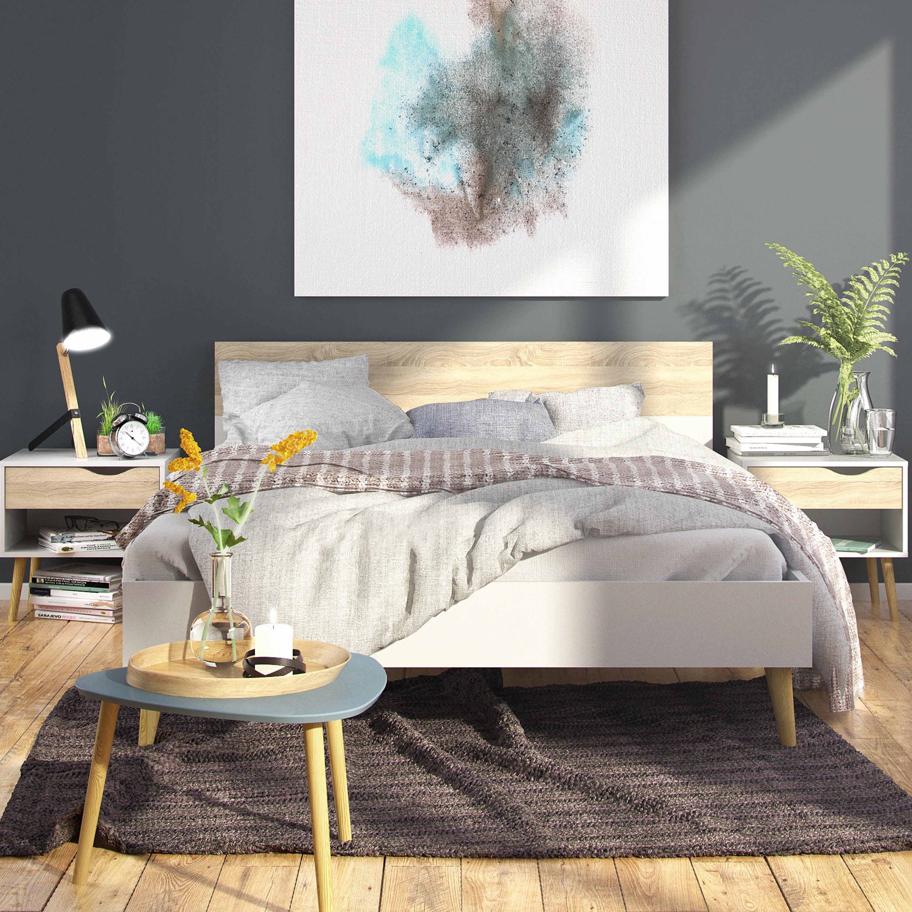 Oslo 3 Piece Bedroom Set, Dbl Bed White & Oak – FTG, view 4