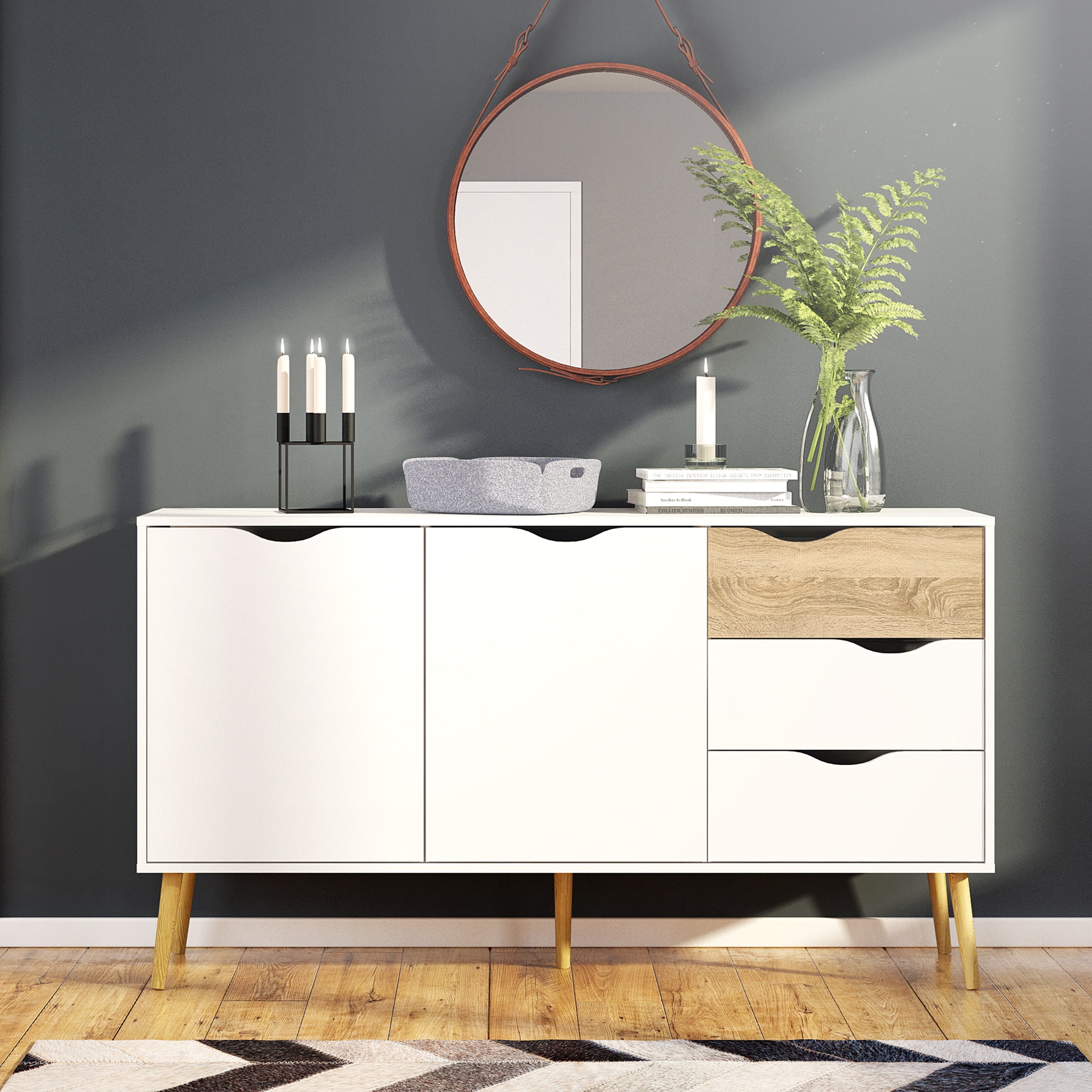 Oslo Sideboard Large 3 Drawers 2 Doors in White and Oak – FTG, view 4