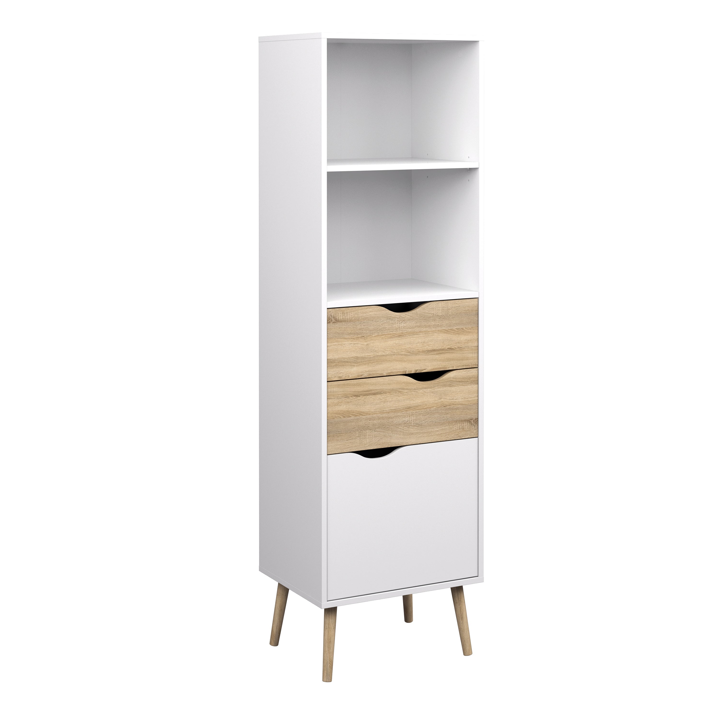 Oslo Bookcase 2 Drawers 1 Door in White and Oak – FTG