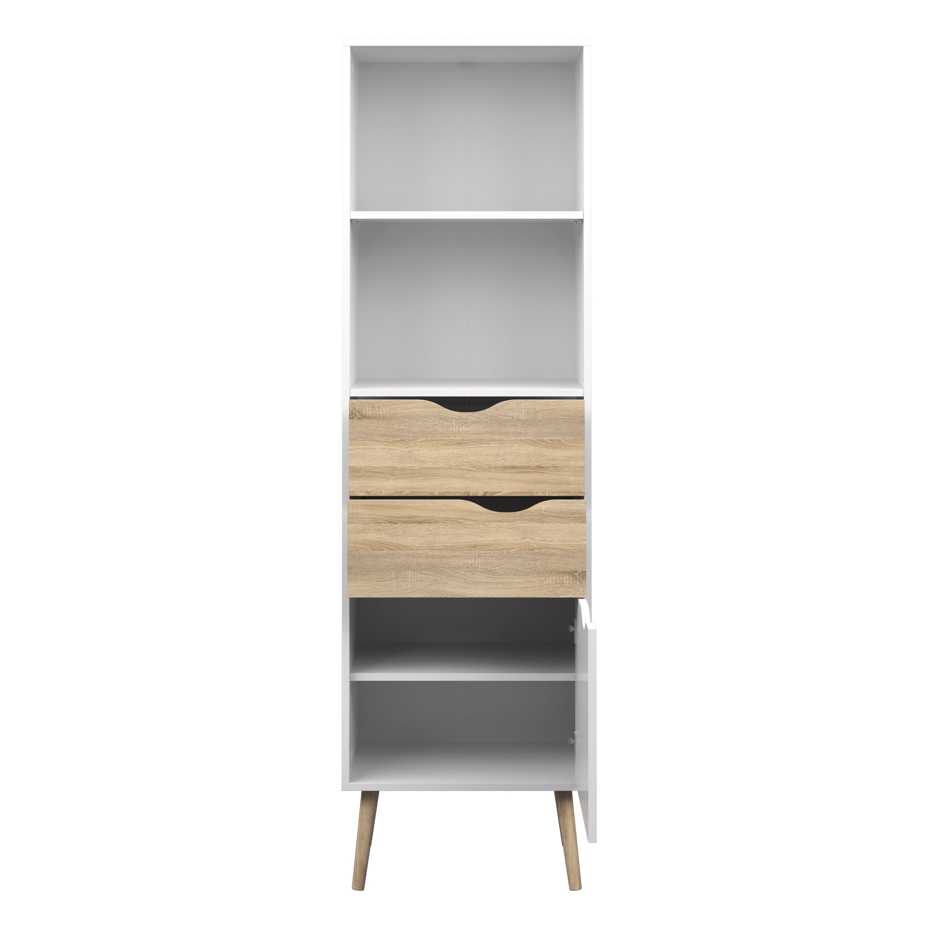 Oslo Bookcase 2 Drawers 1 Door in White and Oak – FTG, view 4