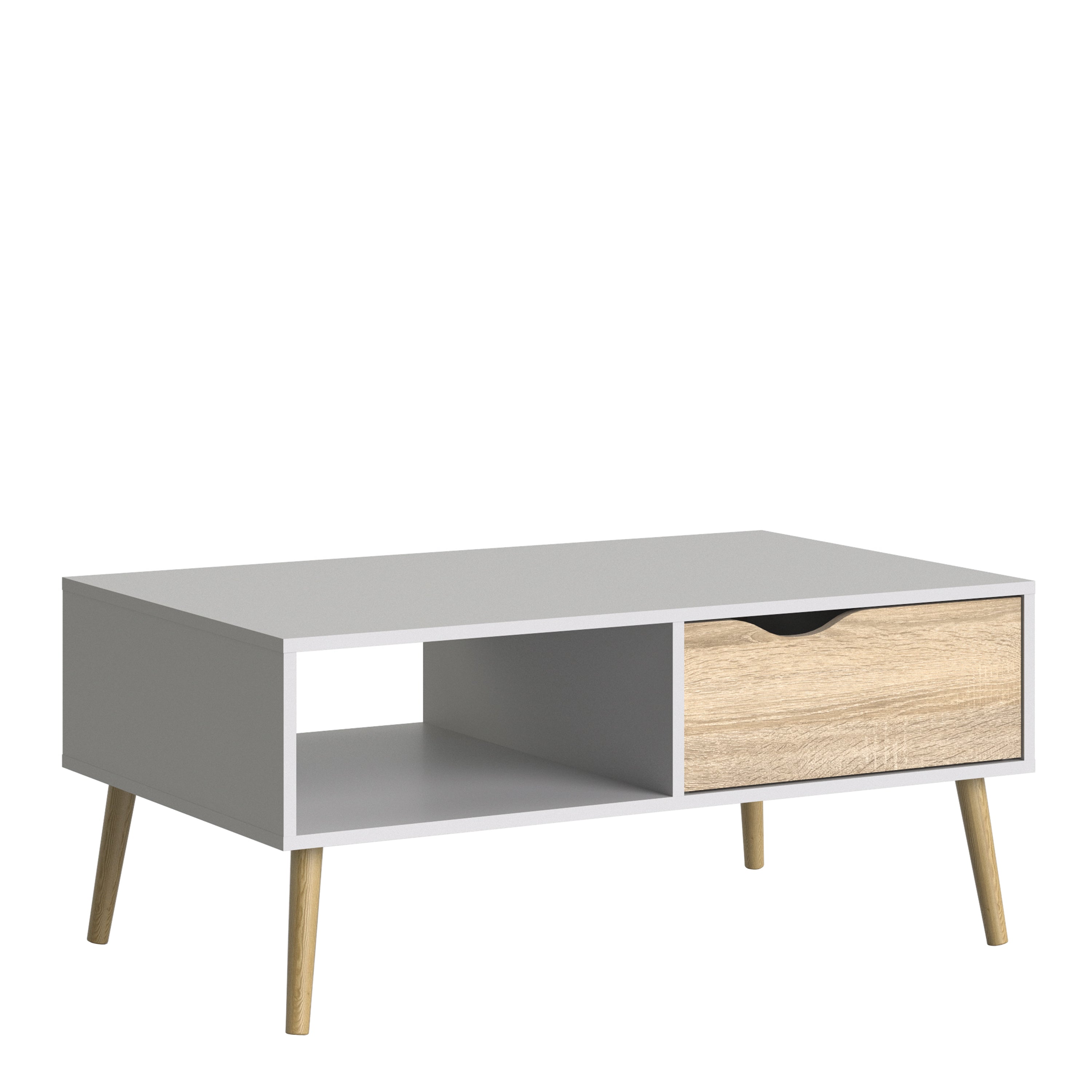 Oslo Coffee Table 1 Drawer 1 Shelf in White and Oak – FTG