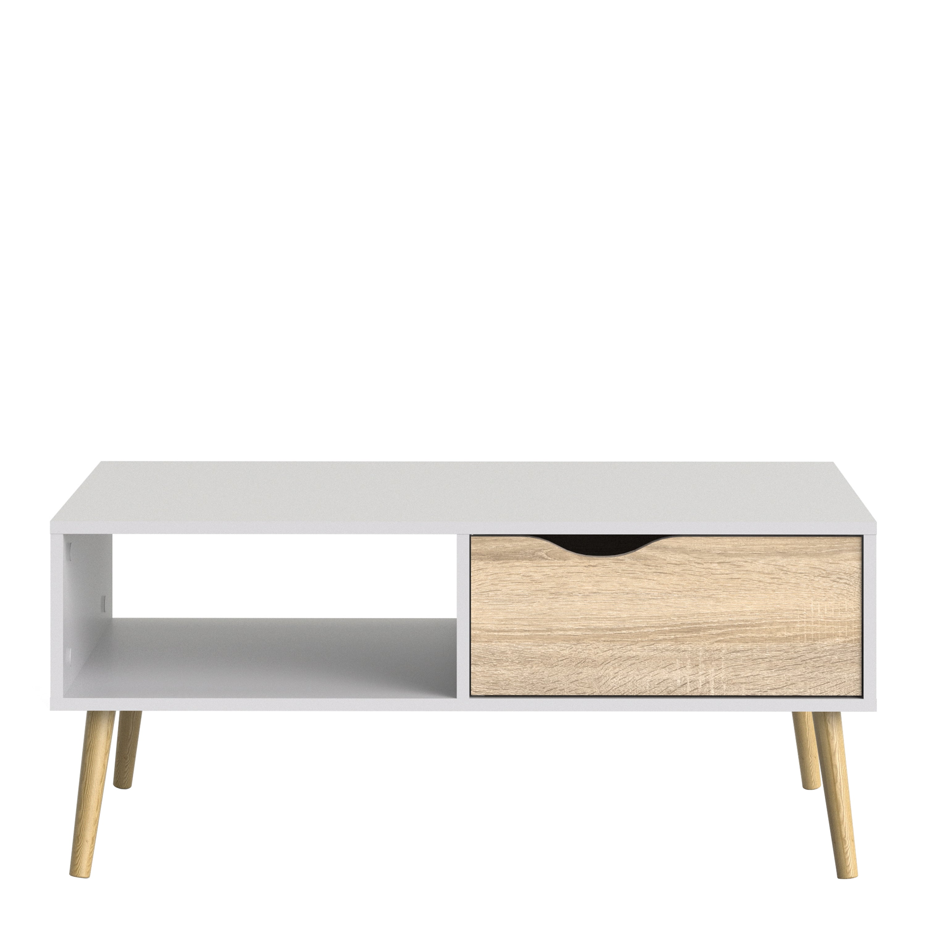 Oslo Coffee Table 1 Drawer 1 Shelf in White and Oak – FTG, view 2