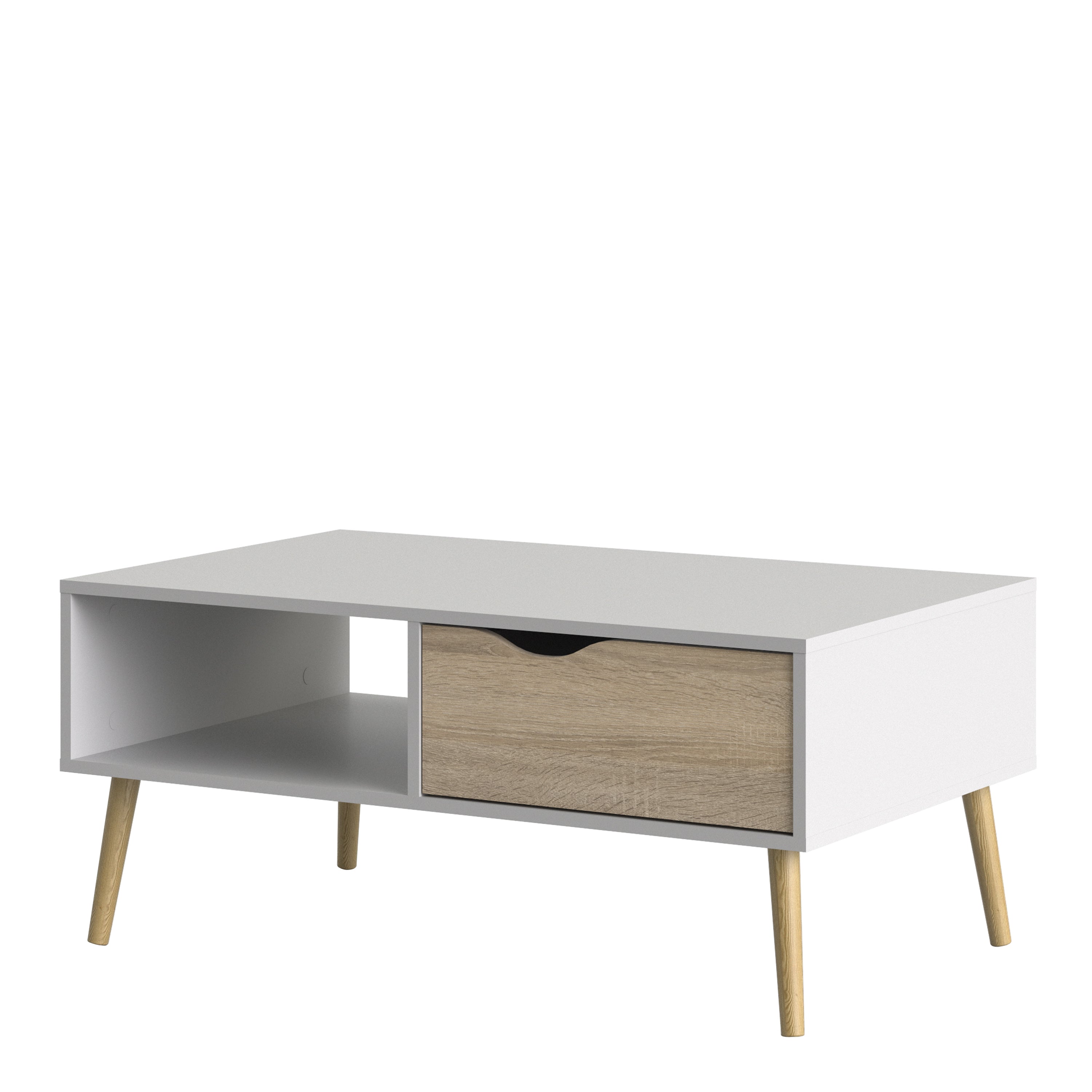 Oslo Coffee Table 1 Drawer 1 Shelf in White and Oak – FTG, view 3