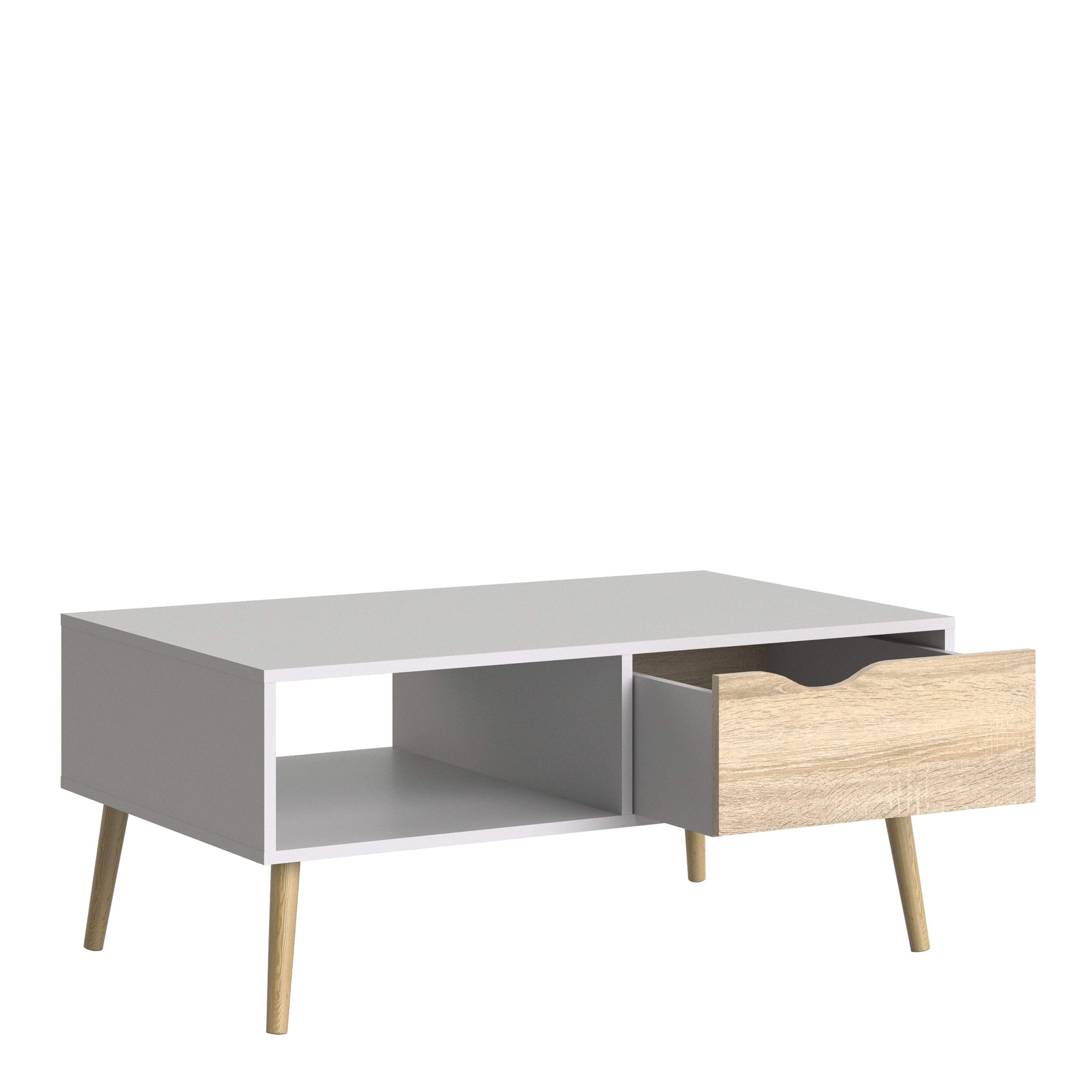Oslo Coffee Table 1 Drawer 1 Shelf in White and Oak – FTG, view 4