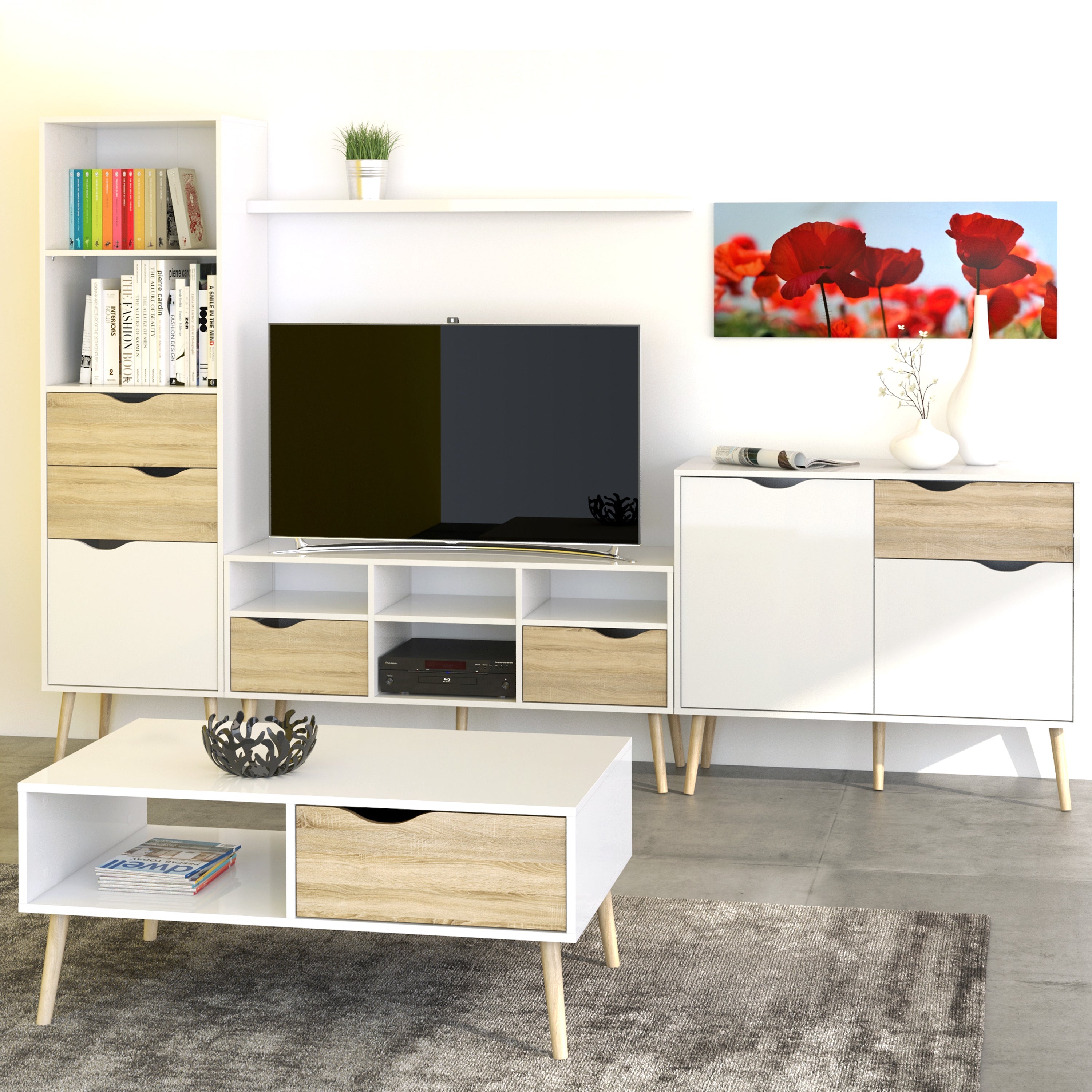 Oslo Coffee Table 1 Drawer 1 Shelf in White and Oak – FTG, view 7