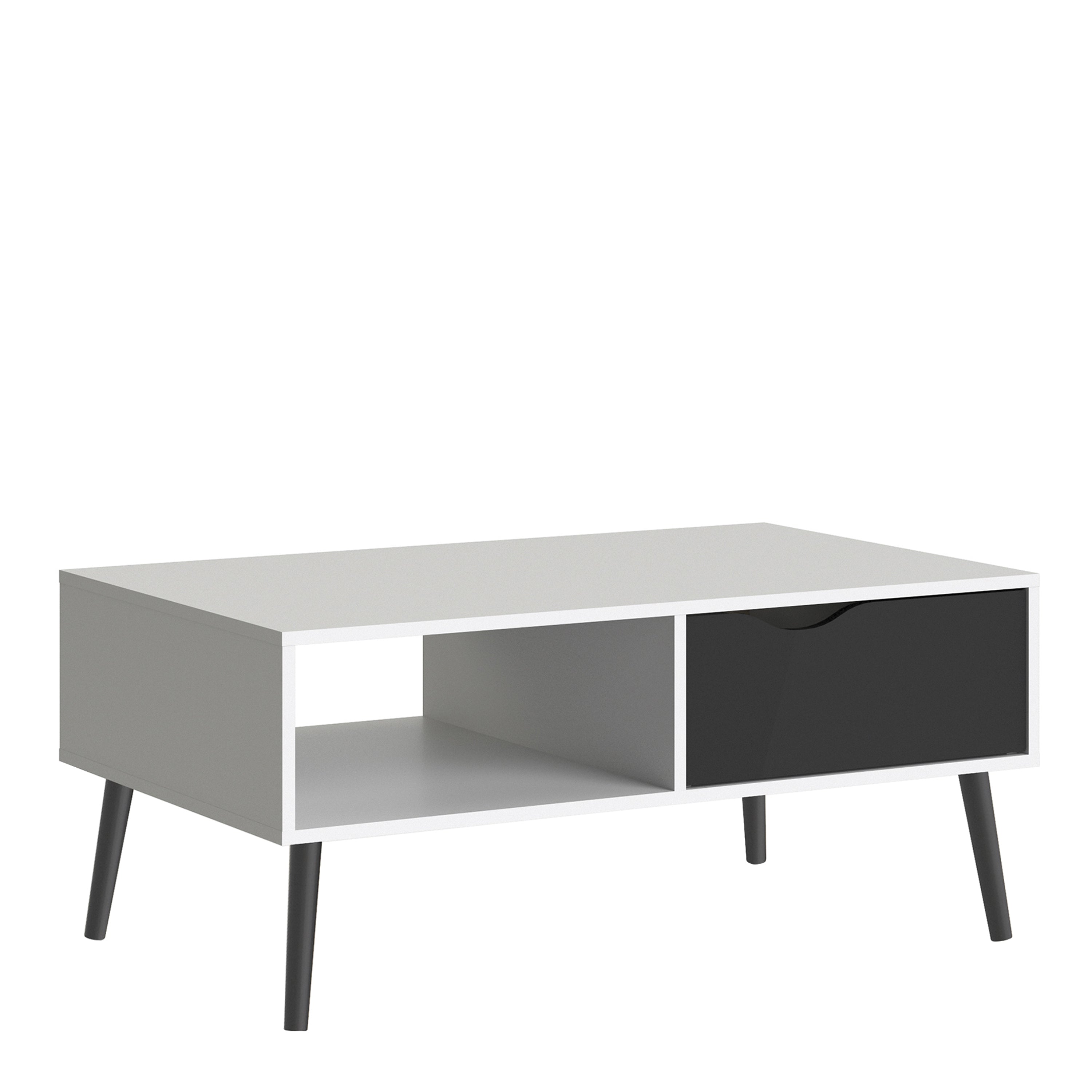 Oslo Coffee Table 1 Drawer 1 Shelf in White and Black Matt – FTG
