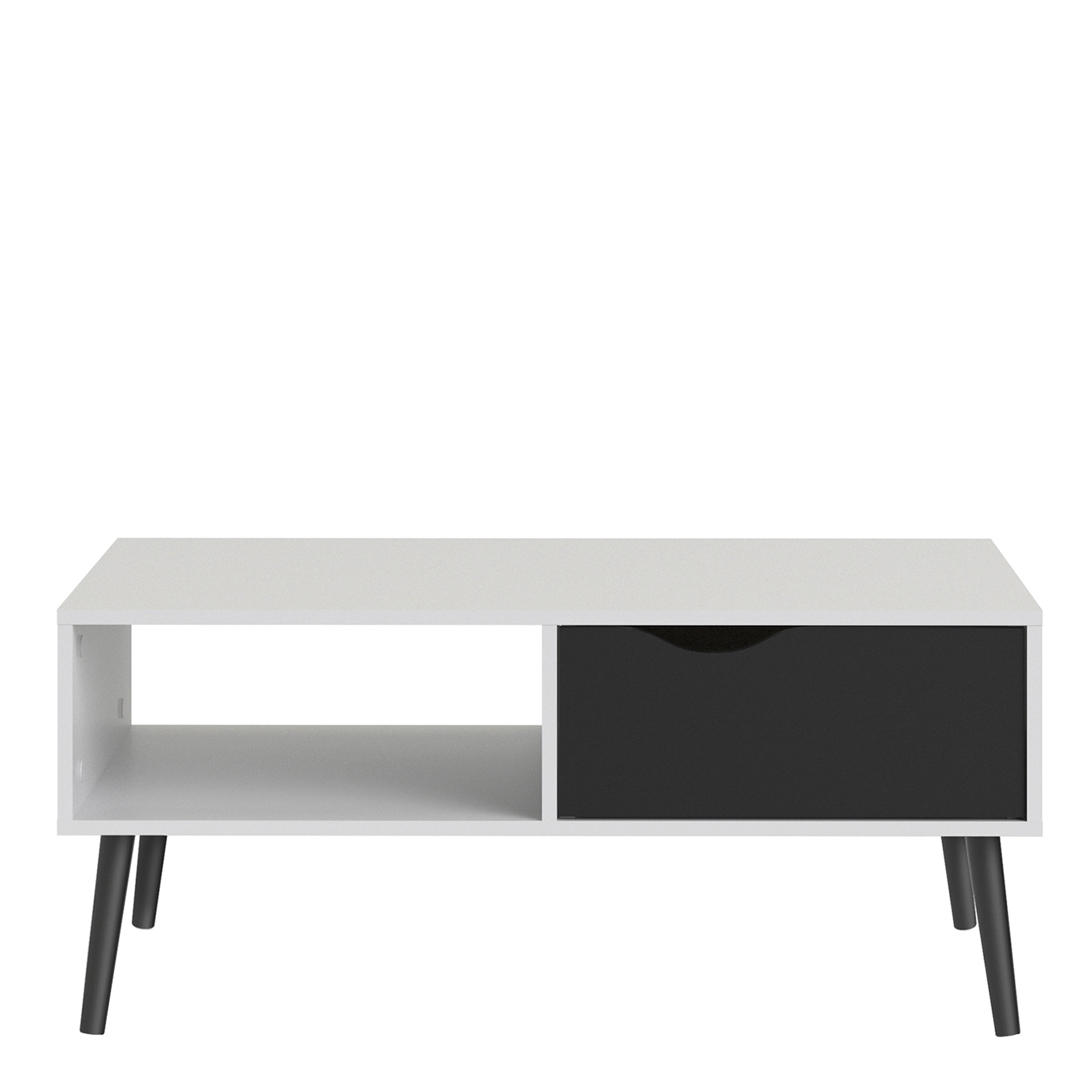 Oslo Coffee Table 1 Drawer 1 Shelf in White and Black Matt – FTG, view 2