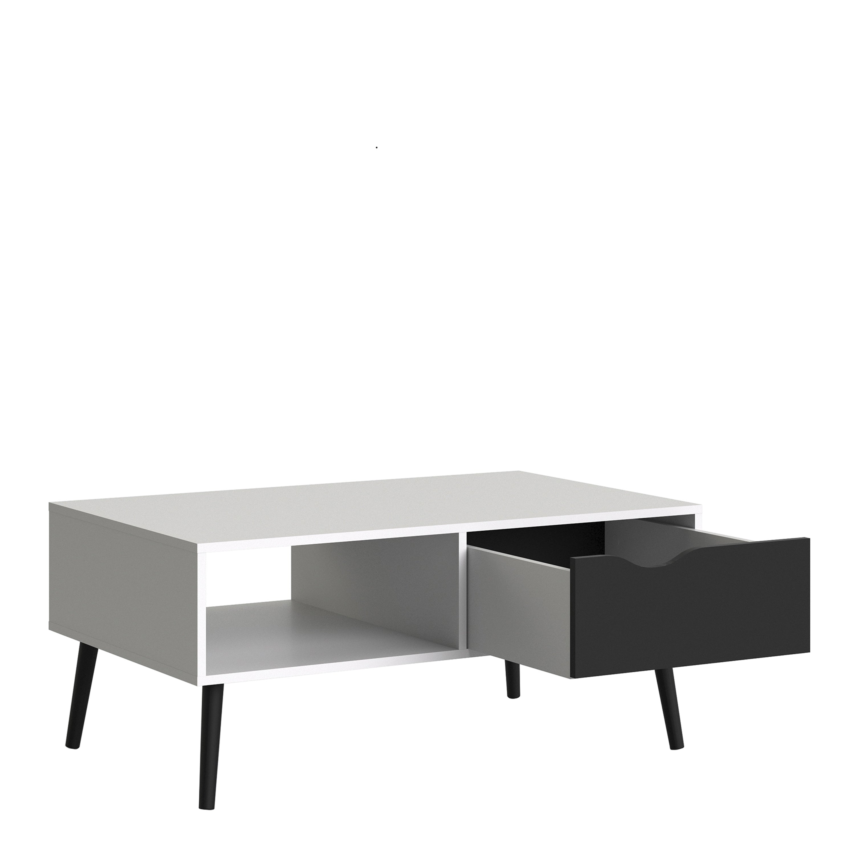 Oslo Coffee Table 1 Drawer 1 Shelf in White and Black Matt – FTG, view 4