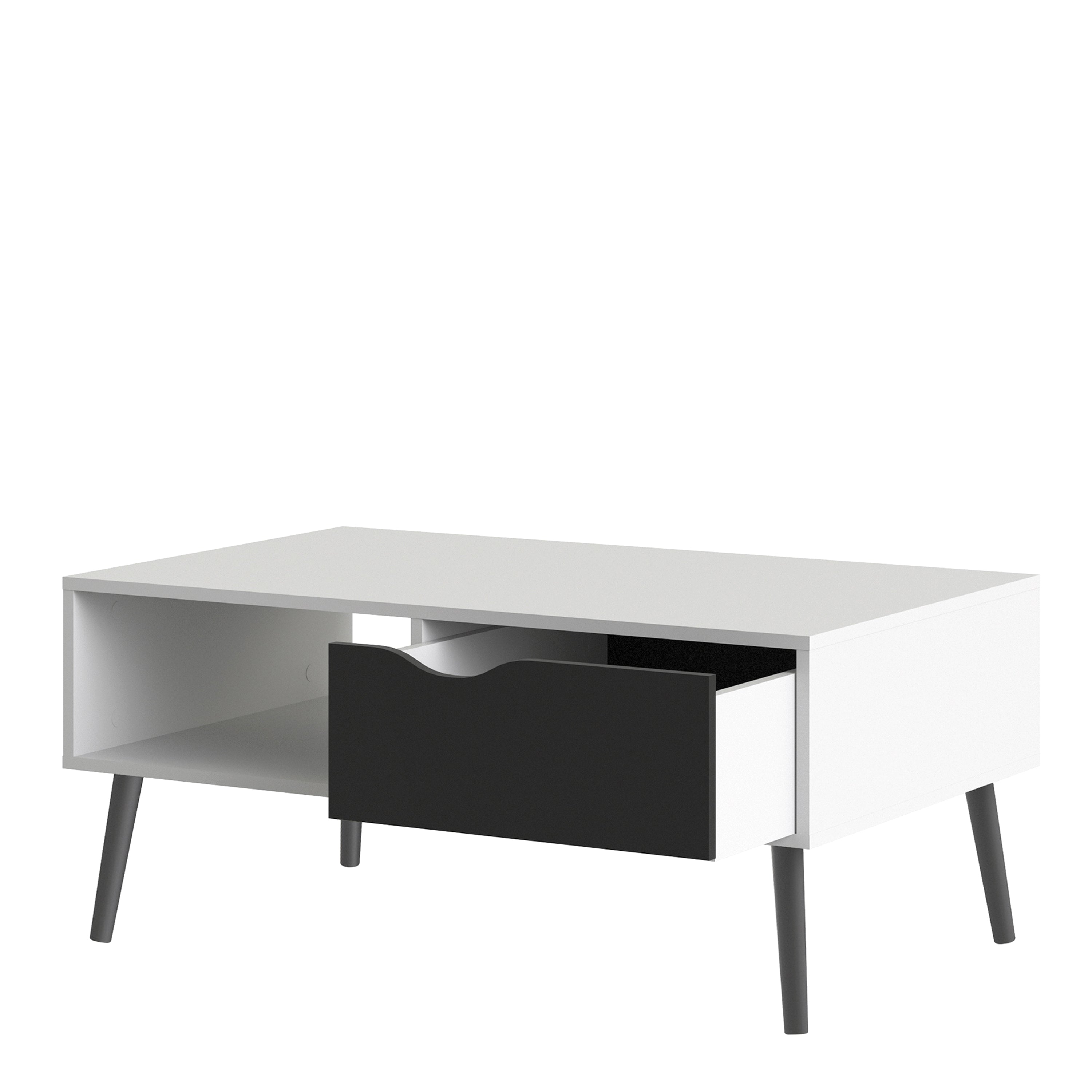 Oslo Coffee Table 1 Drawer 1 Shelf in White and Black Matt – FTG, view 5