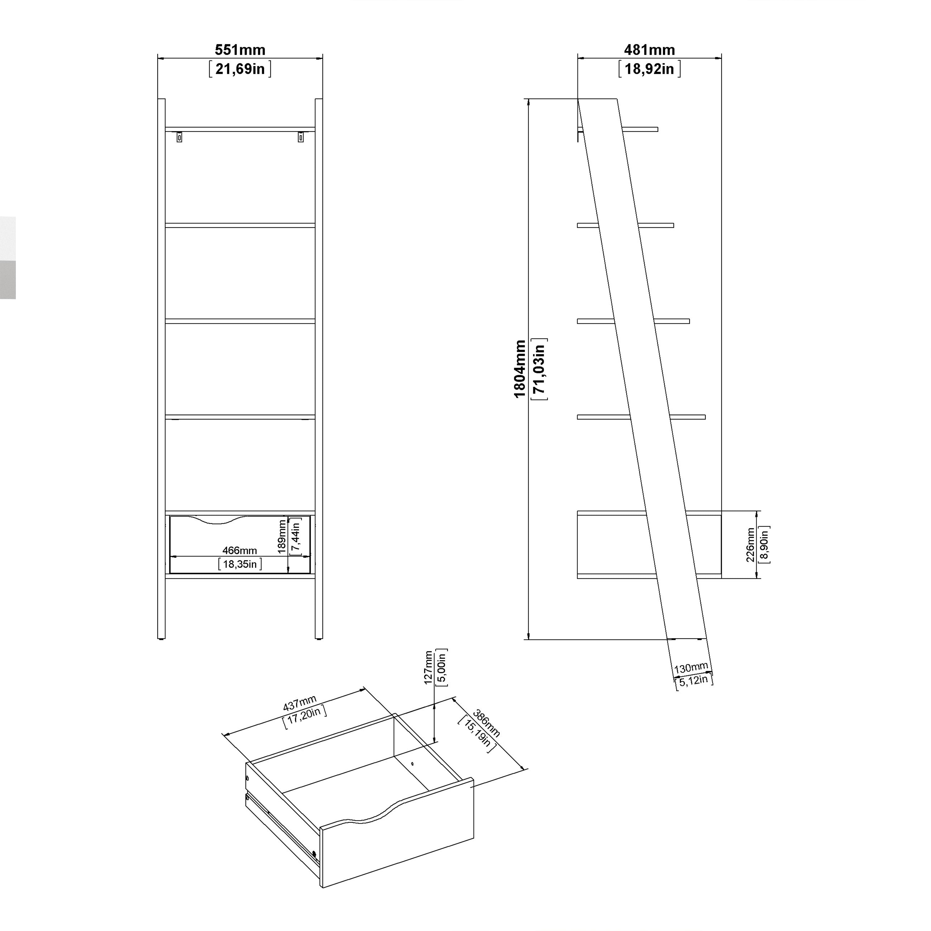 Oslo Leaning Bookcase 1 Drawer in White and Oak – FTG, view 11