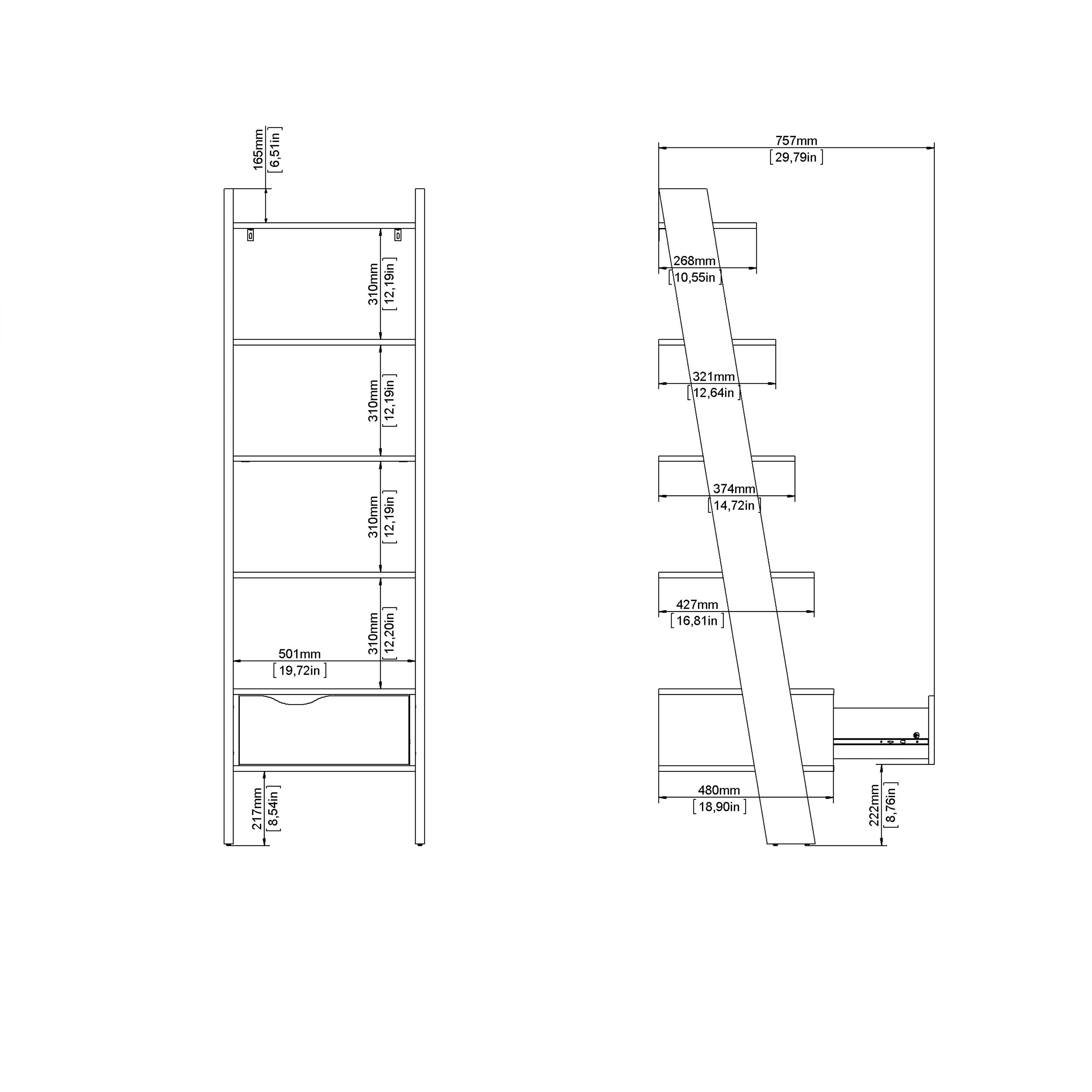 Oslo Leaning Bookcase 1 Drawer in White and Oak – FTG, view 12