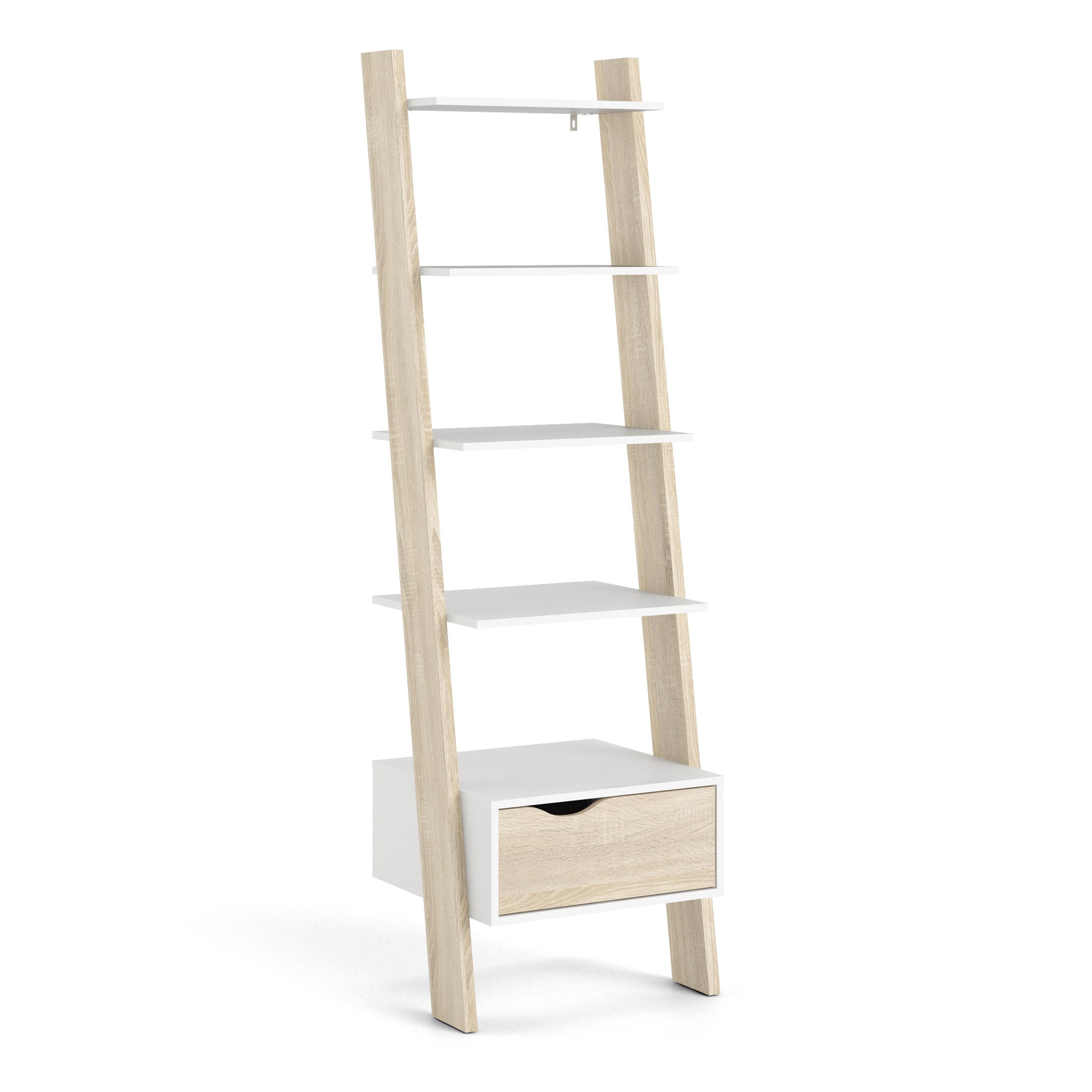 Oslo Leaning Bookcase 1 Drawer in White and Oak – FTG