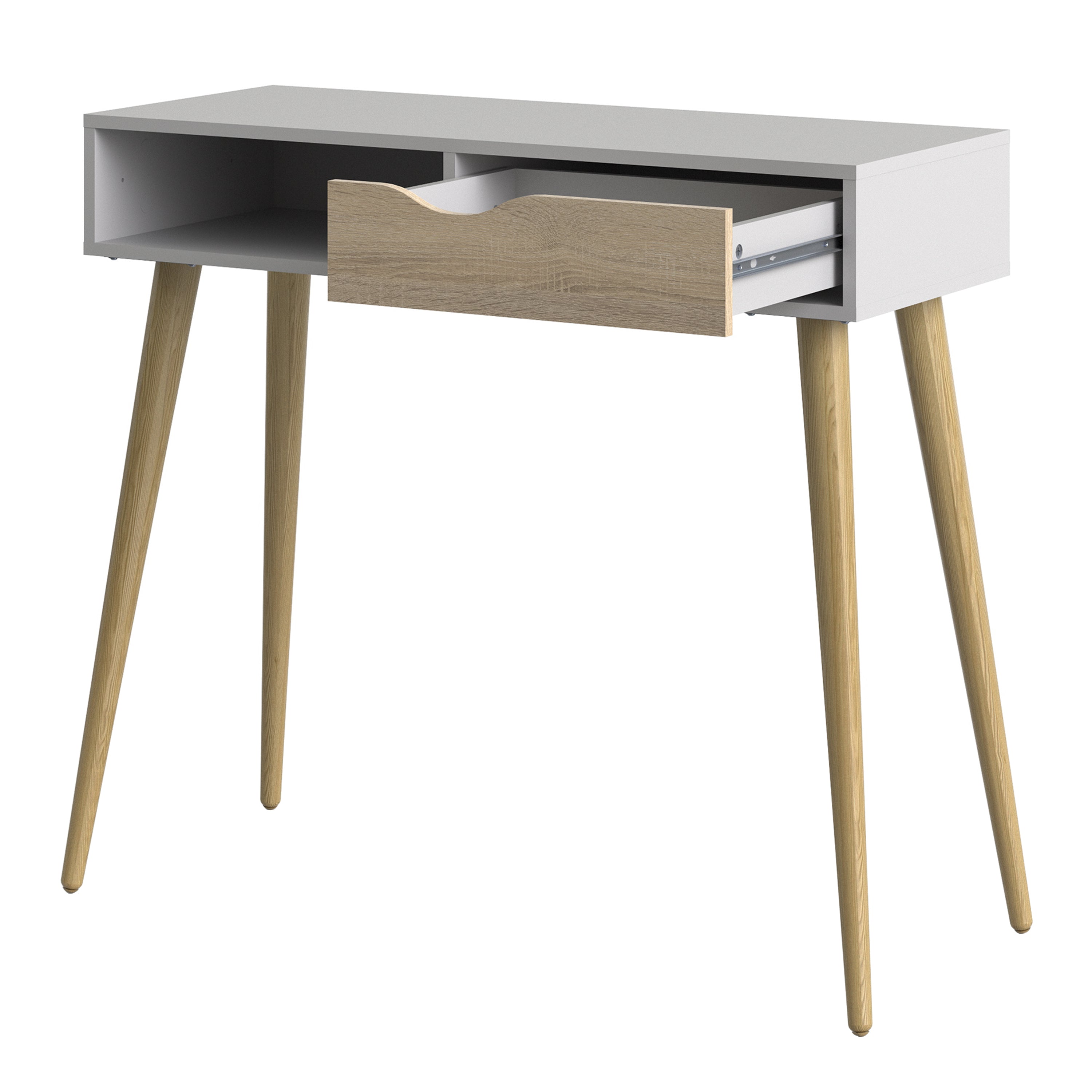 Oslo Console Table 1 Drawer 1 Shelf in White and Oak – FTG, view 4