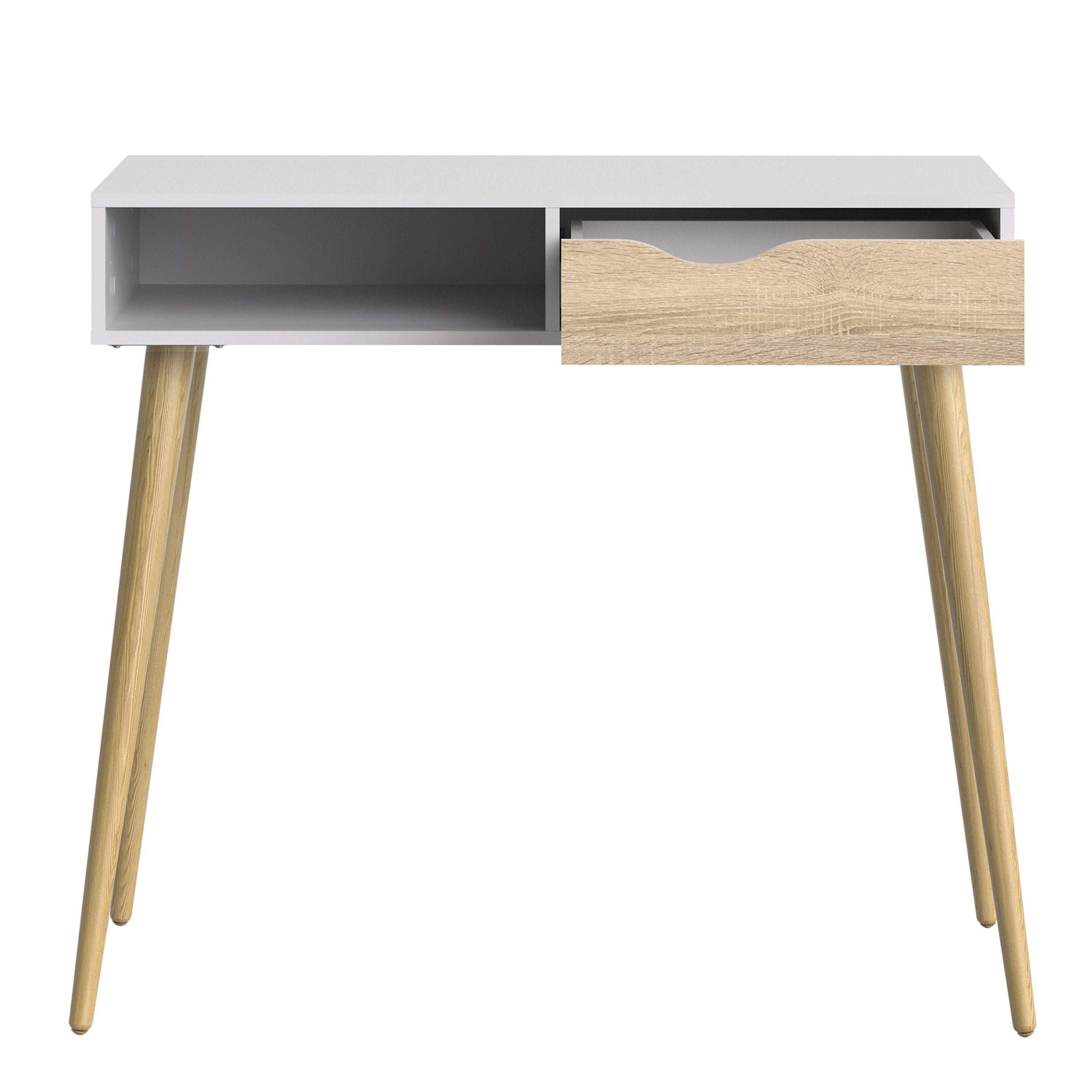 Oslo Console Table 1 Drawer 1 Shelf in White and Oak – FTG, view 5
