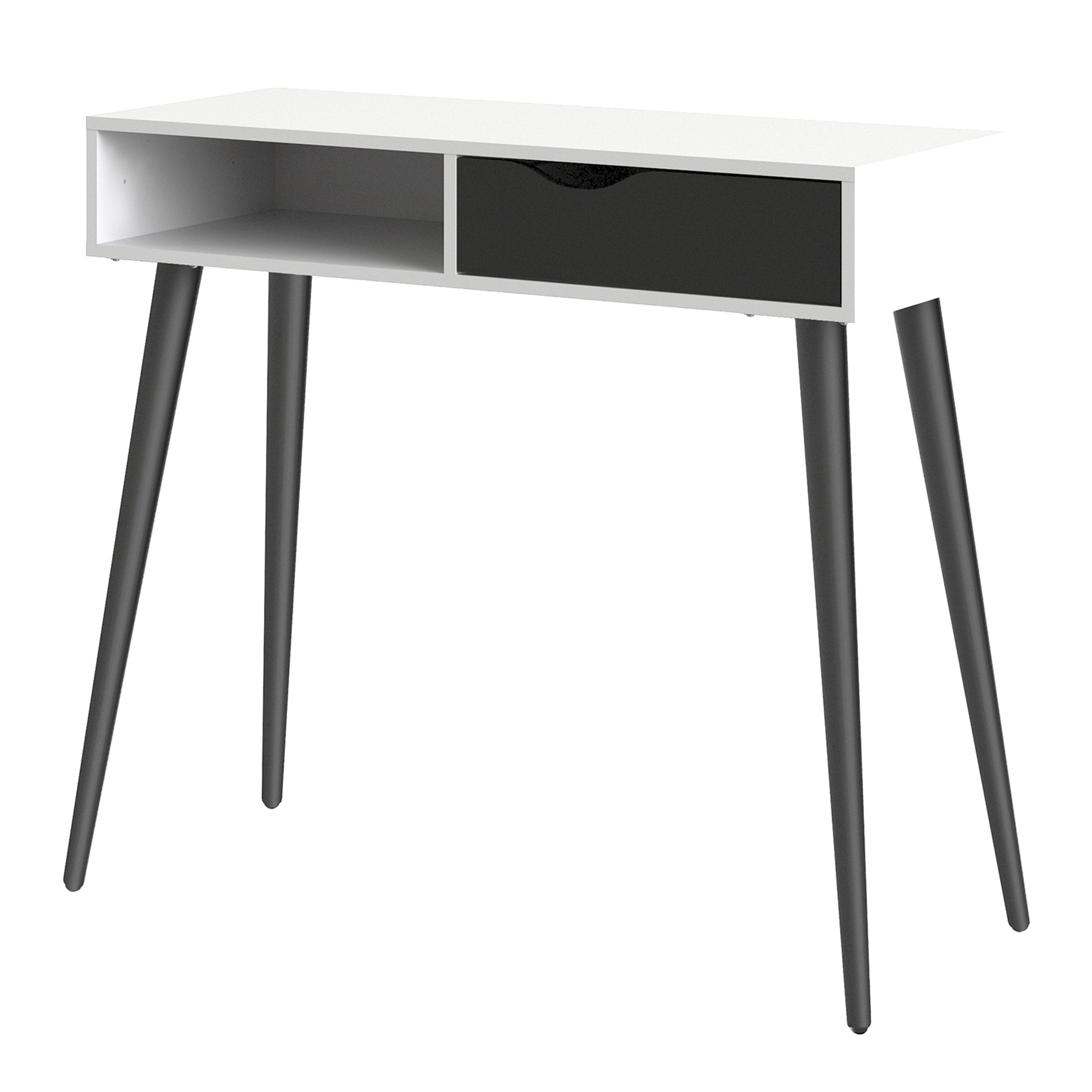 Oslo Console Table 1 Drawer 1 Shelf in White and Black Matt – FTG, view 3
