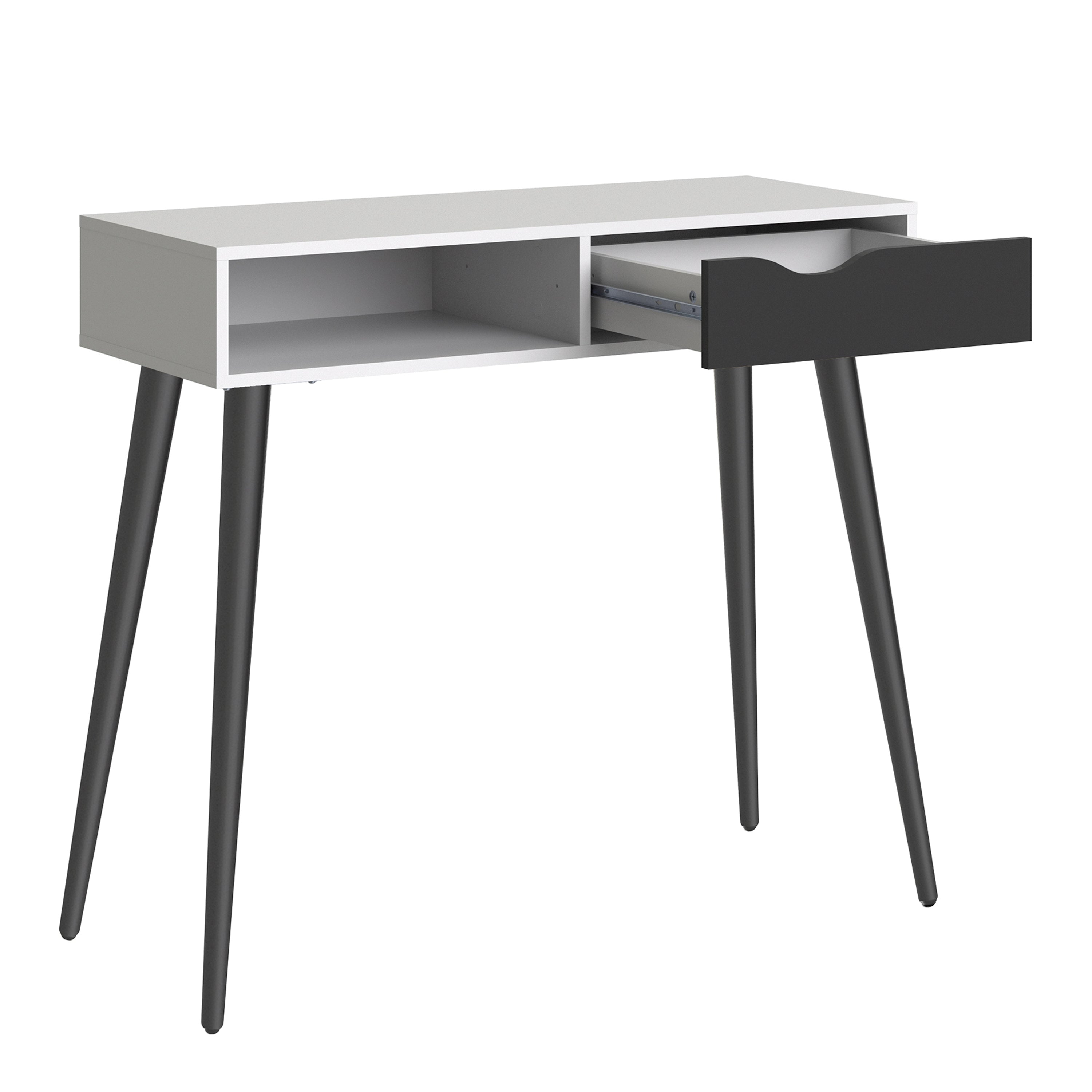 Oslo Console Table 1 Drawer 1 Shelf in White and Black Matt – FTG, view 4