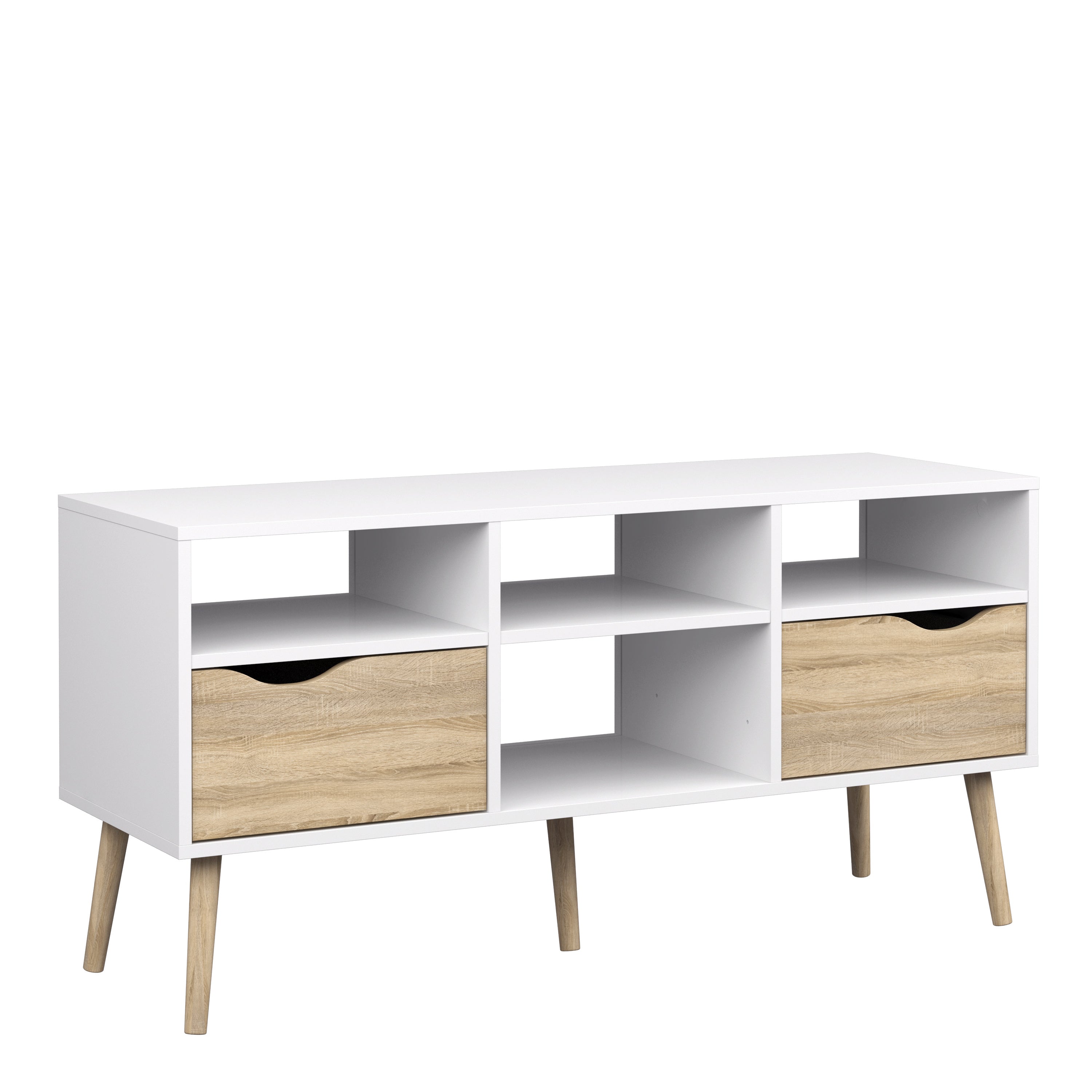 Oslo TV Unit Wide 2 Drawers 4 Shelves in White and Oak – FTG