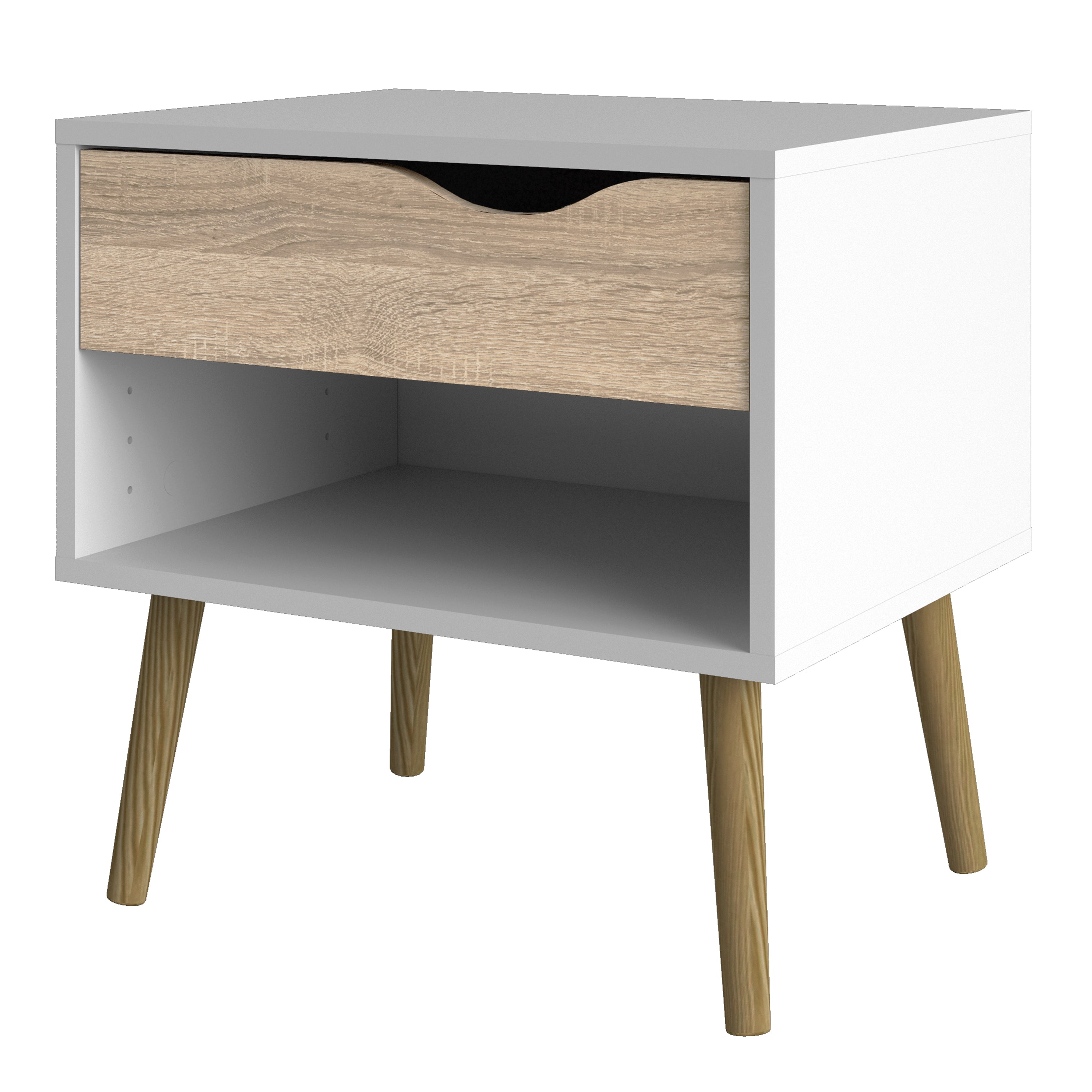 Oslo Bedside 1 Drawer in White and Oak – FTG, view 3