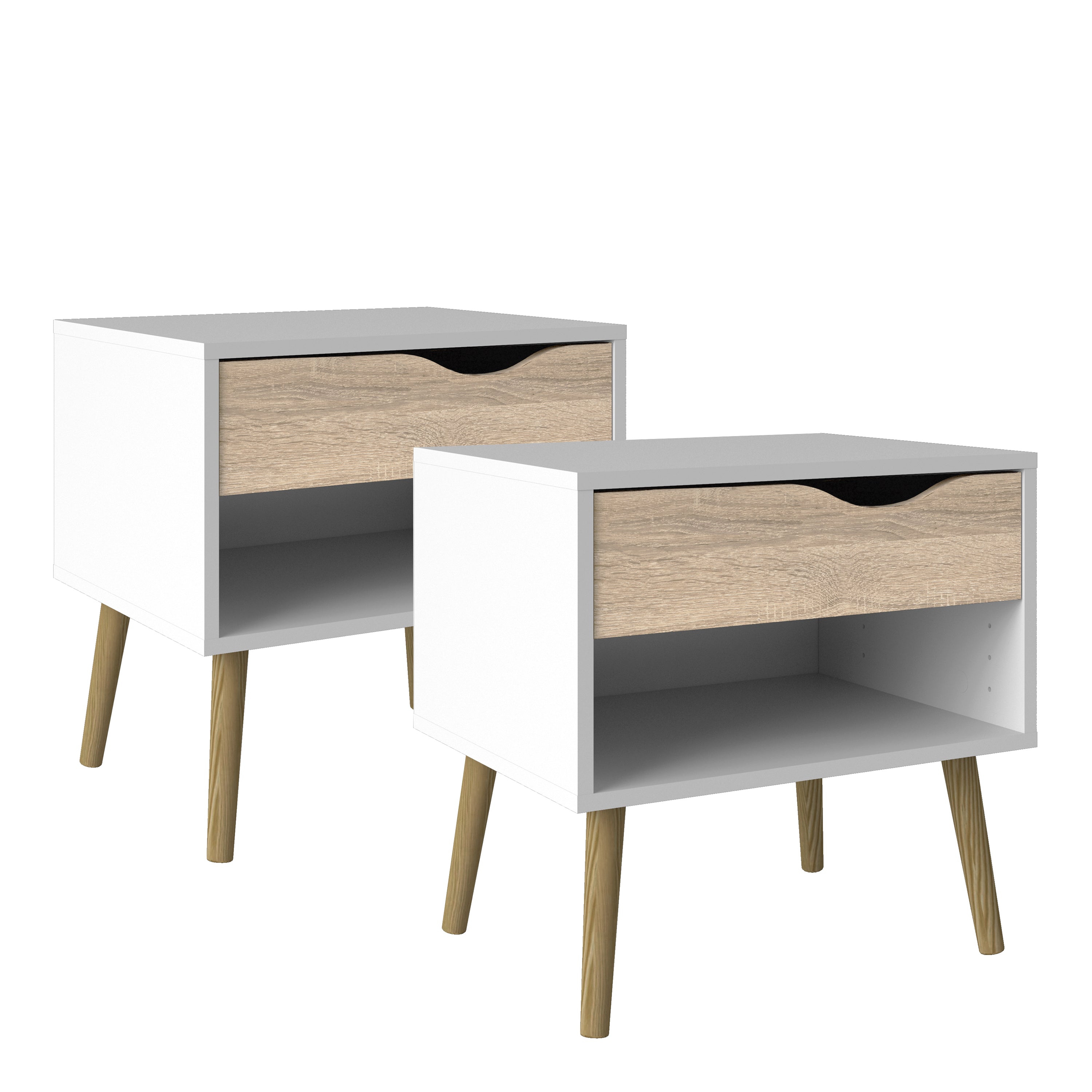 Oslo Bedside 1 Drawer in White and Oak (Package of 2.) – FTG