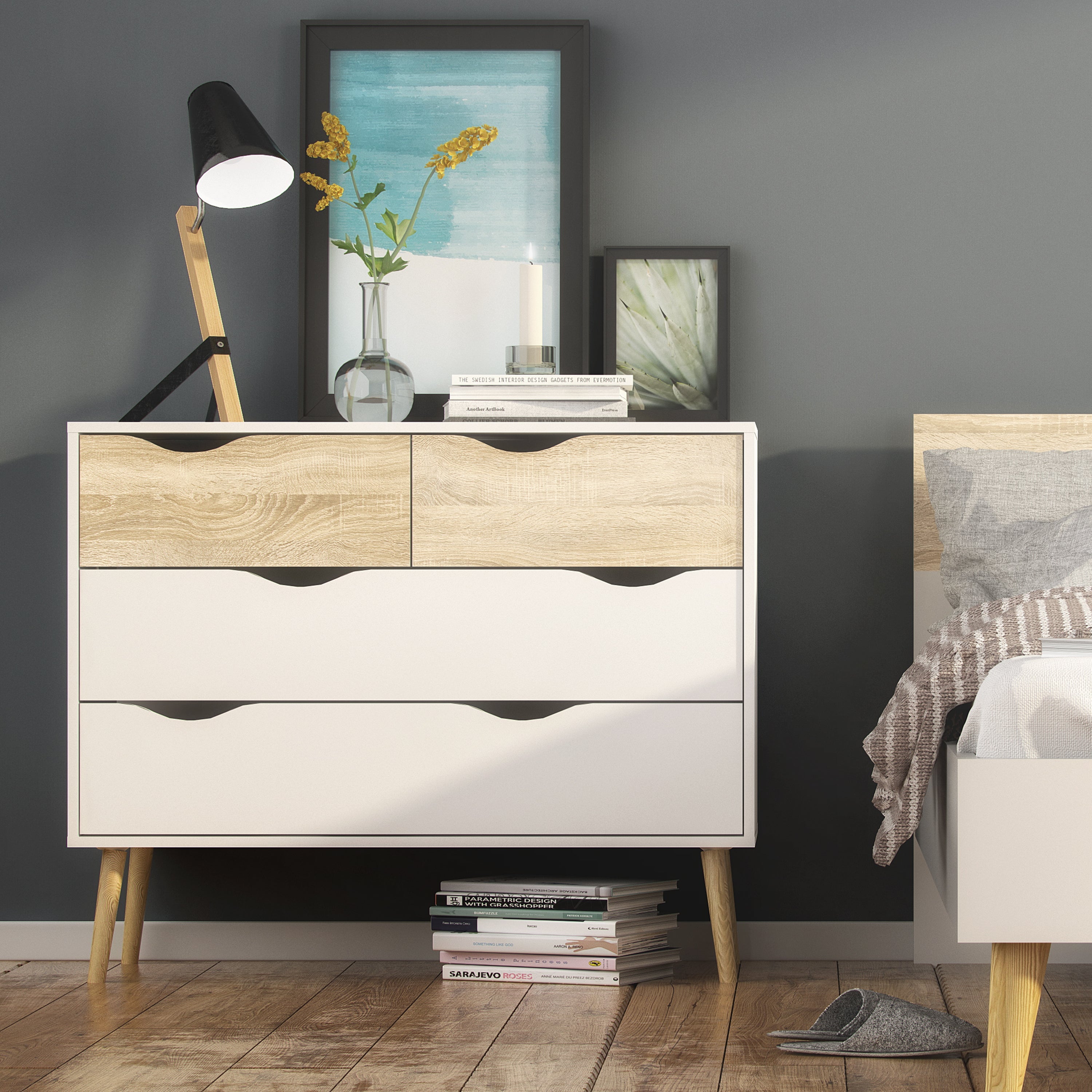 Oslo Chest of 4 Drawers in White and Oak – FTG, view 5