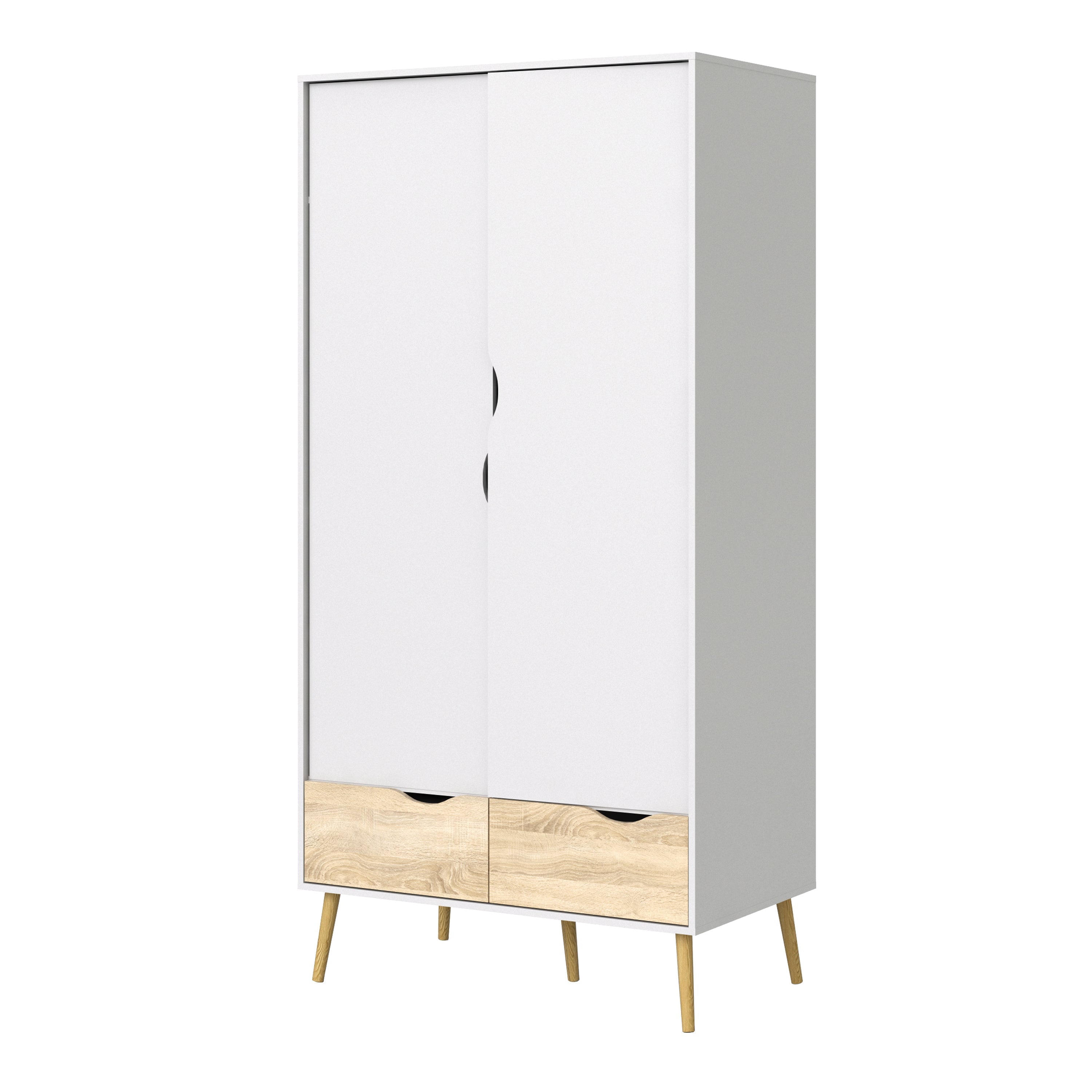 Oslo Wardrobe 2 Doors 2 Drawers in White and Oak – FTG, view 3