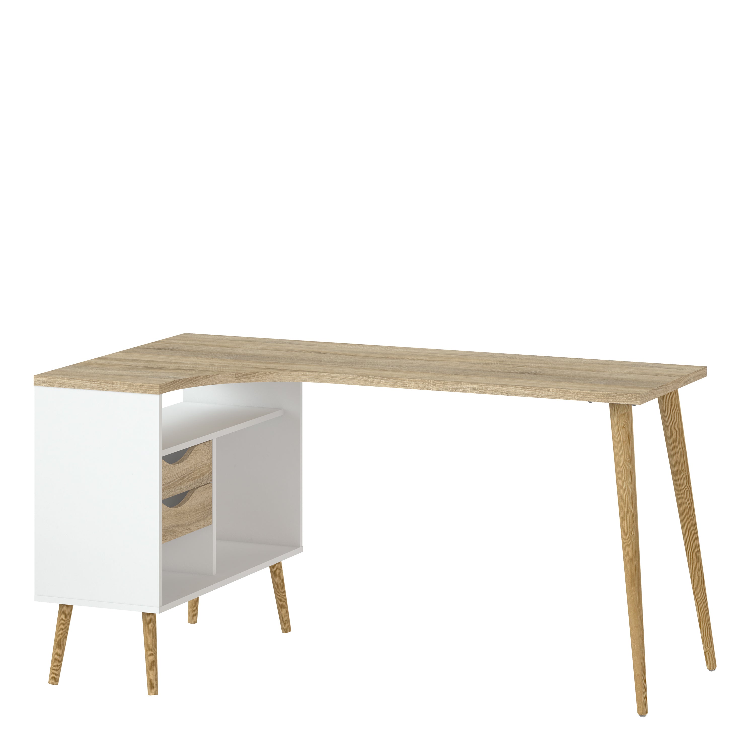 Oslo Desk 2 Drawer in White and Oak – FTG