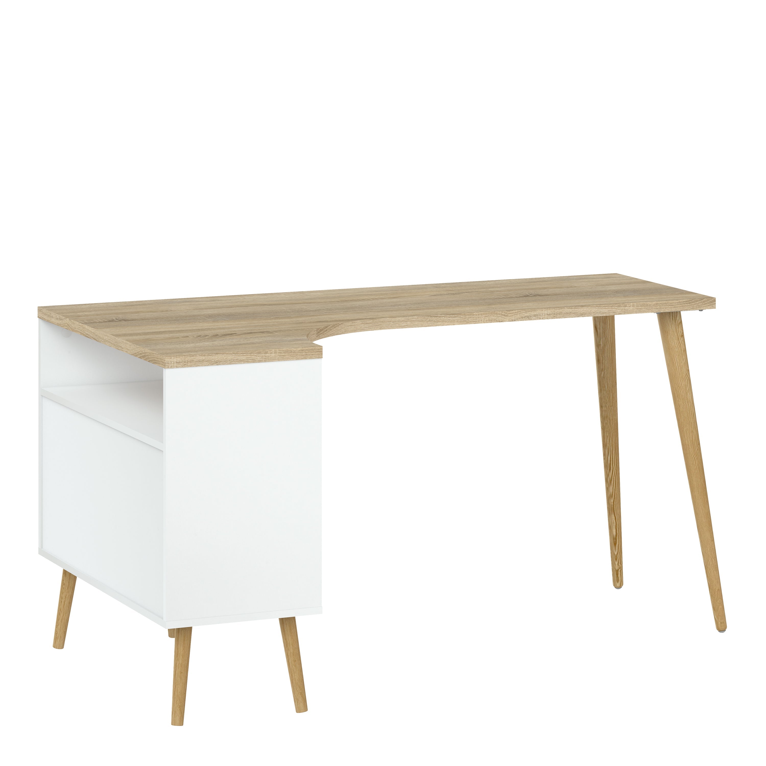 Oslo Desk 2 Drawer in White and Oak – FTG, view 3