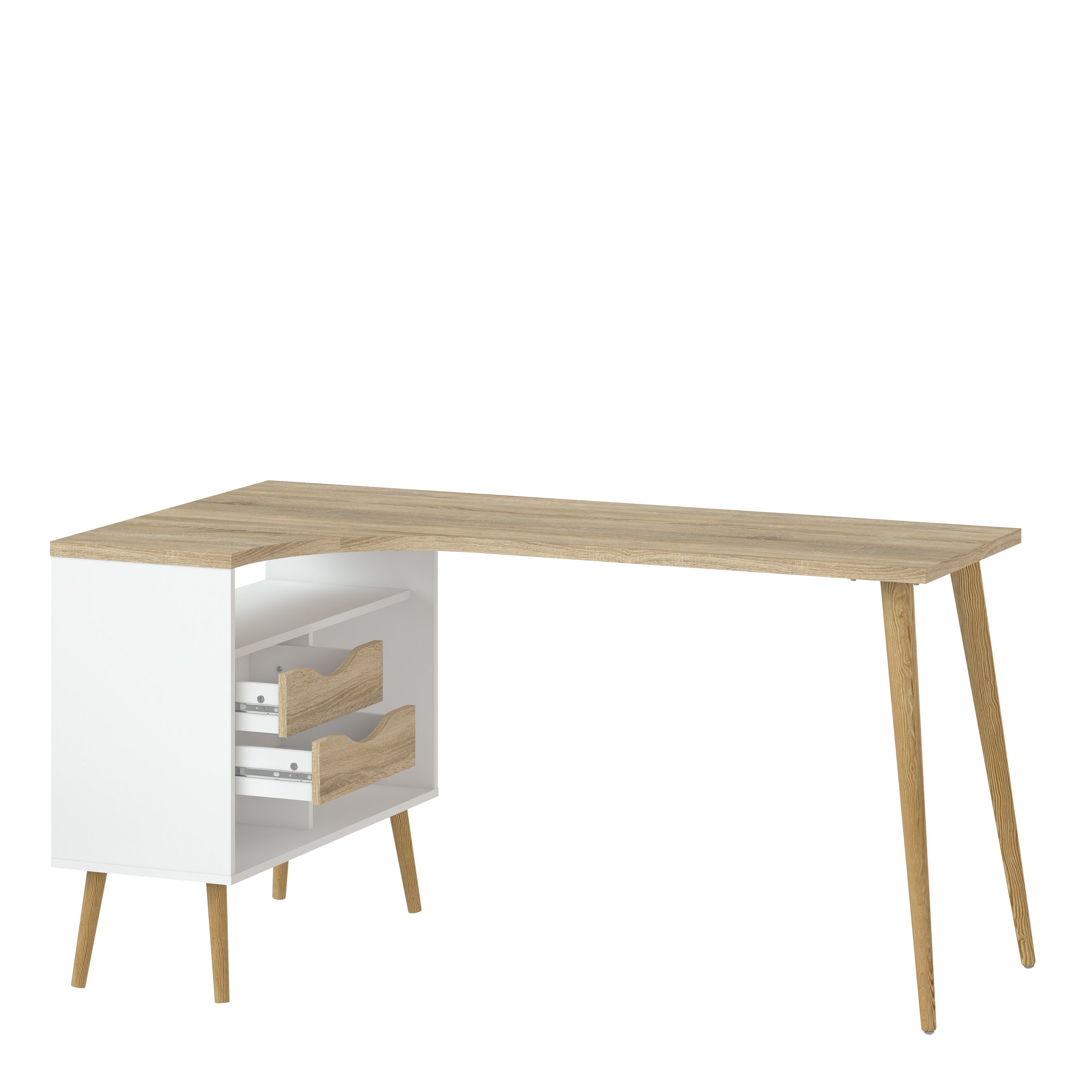 Oslo Desk 2 Drawer in White and Oak – FTG, view 4