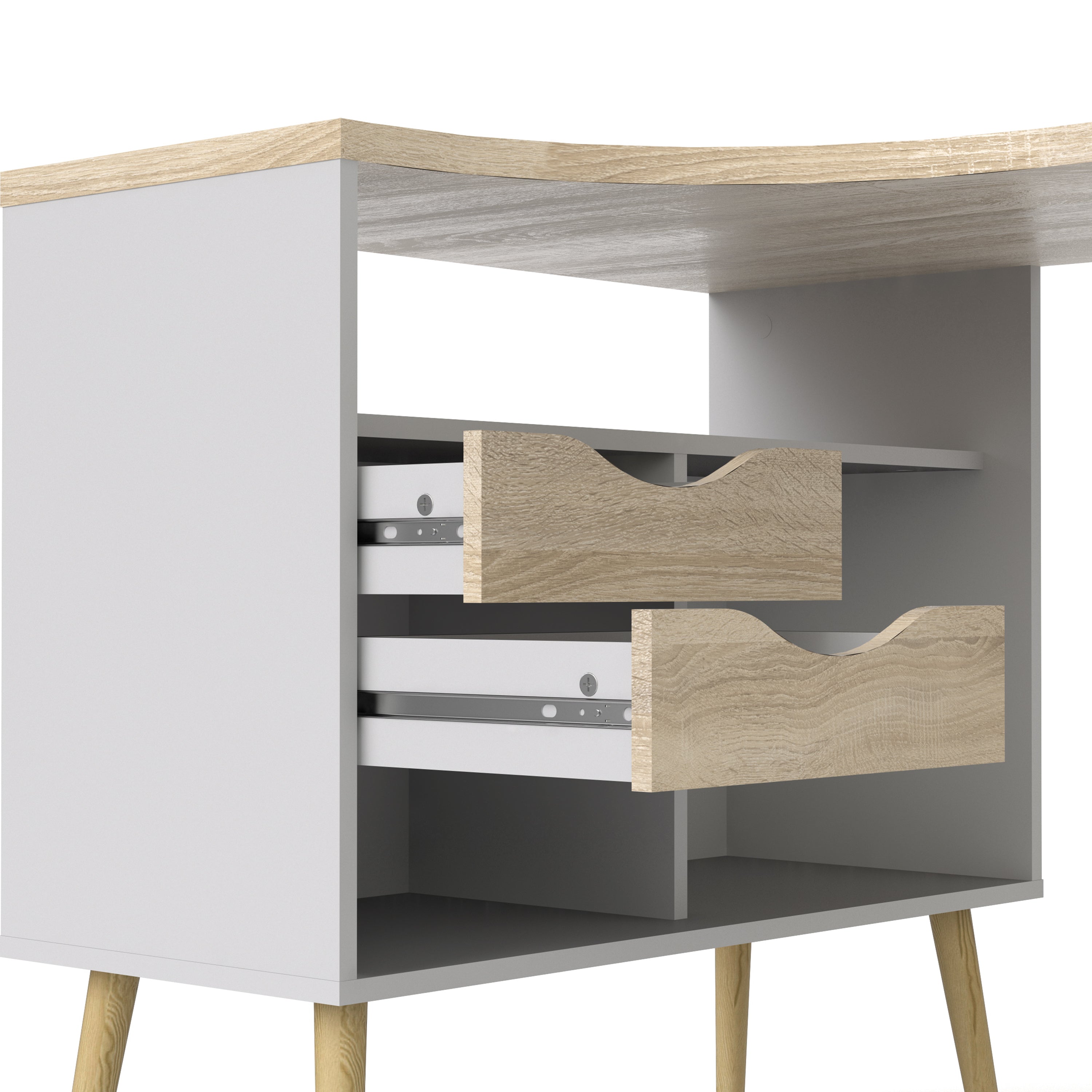 Oslo Desk 2 Drawer in White and Oak – FTG, view 9