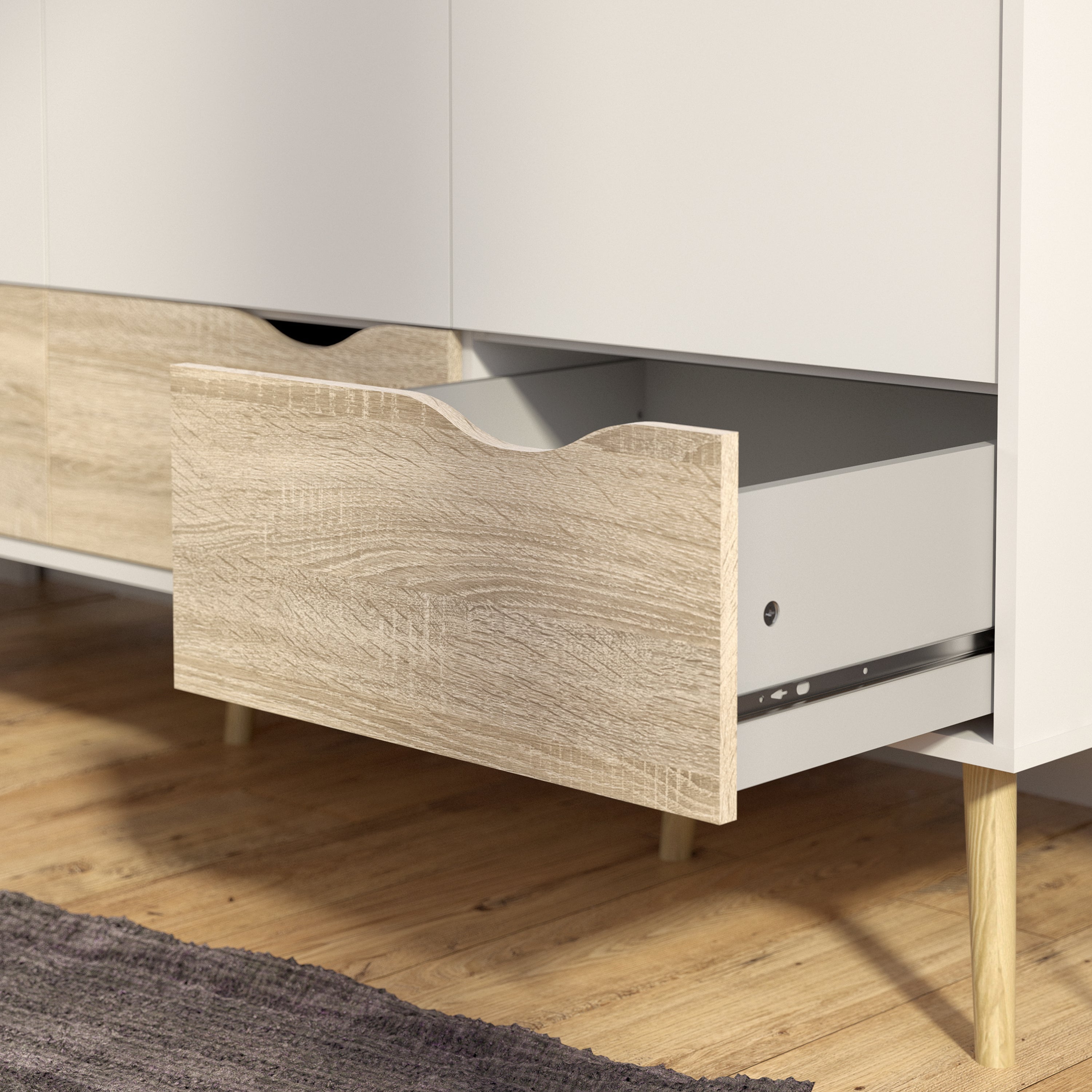 Oslo Wardrobe 3 Doors 3 Drawers in White and Oak – FTG, view 10