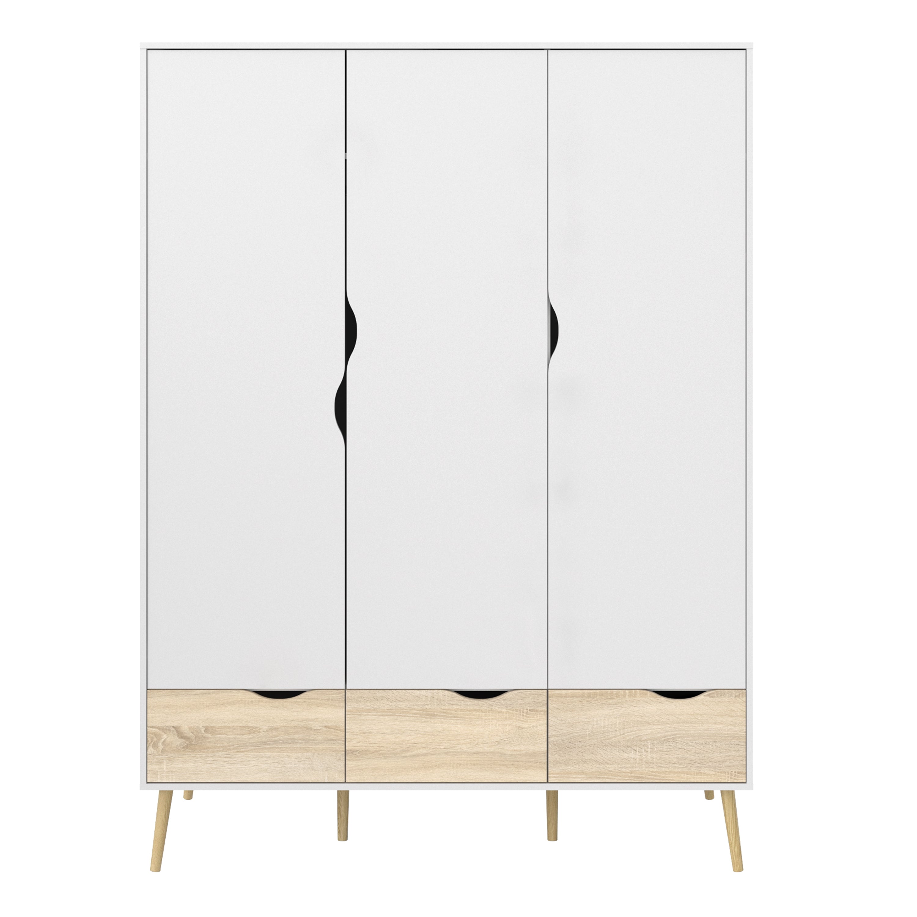 Oslo Wardrobe 3 Doors 3 Drawers in White and Oak – FTG, view 2